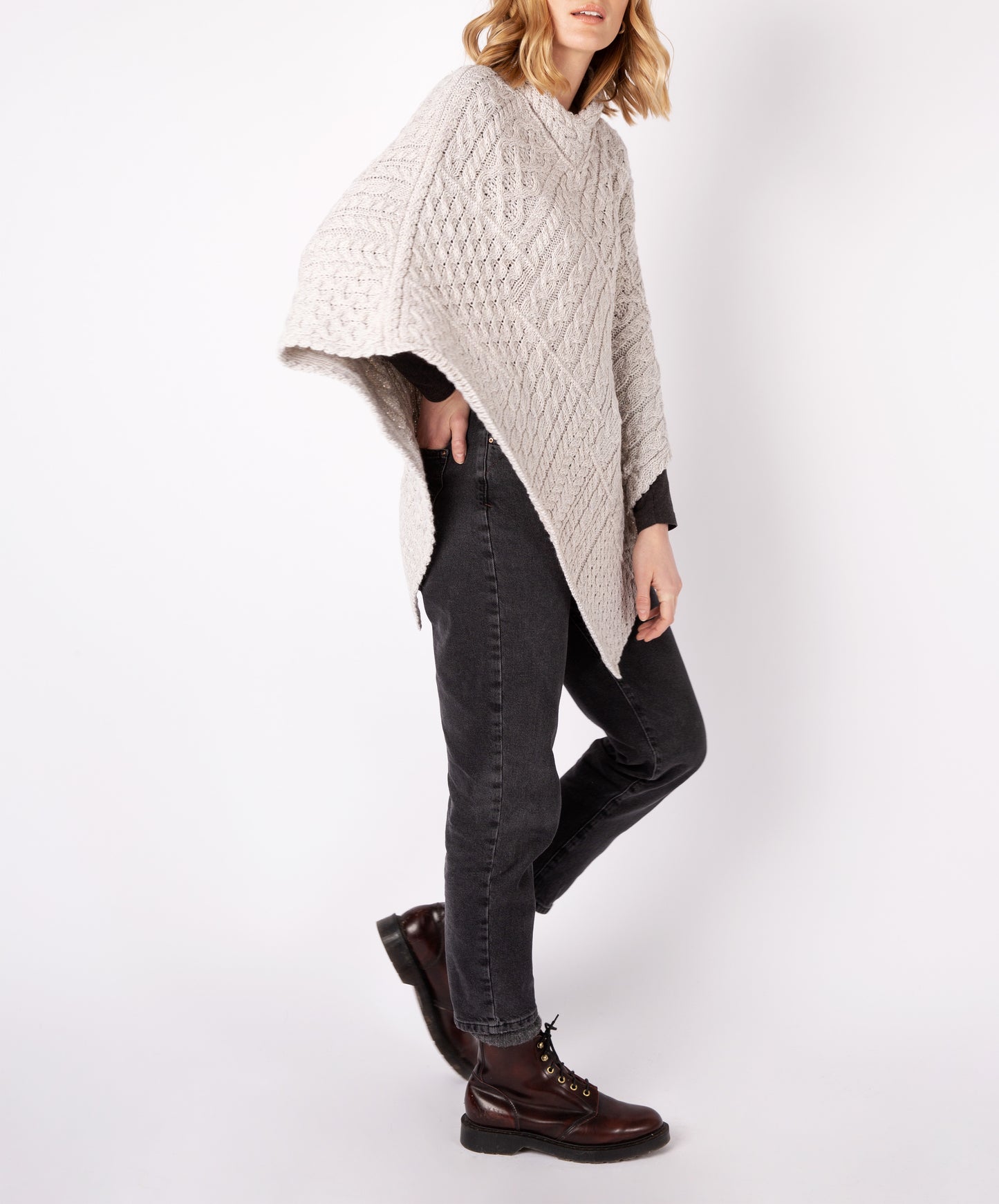 IrelandsEye Knitwear Elm Patchwork Poncho Silver Marl