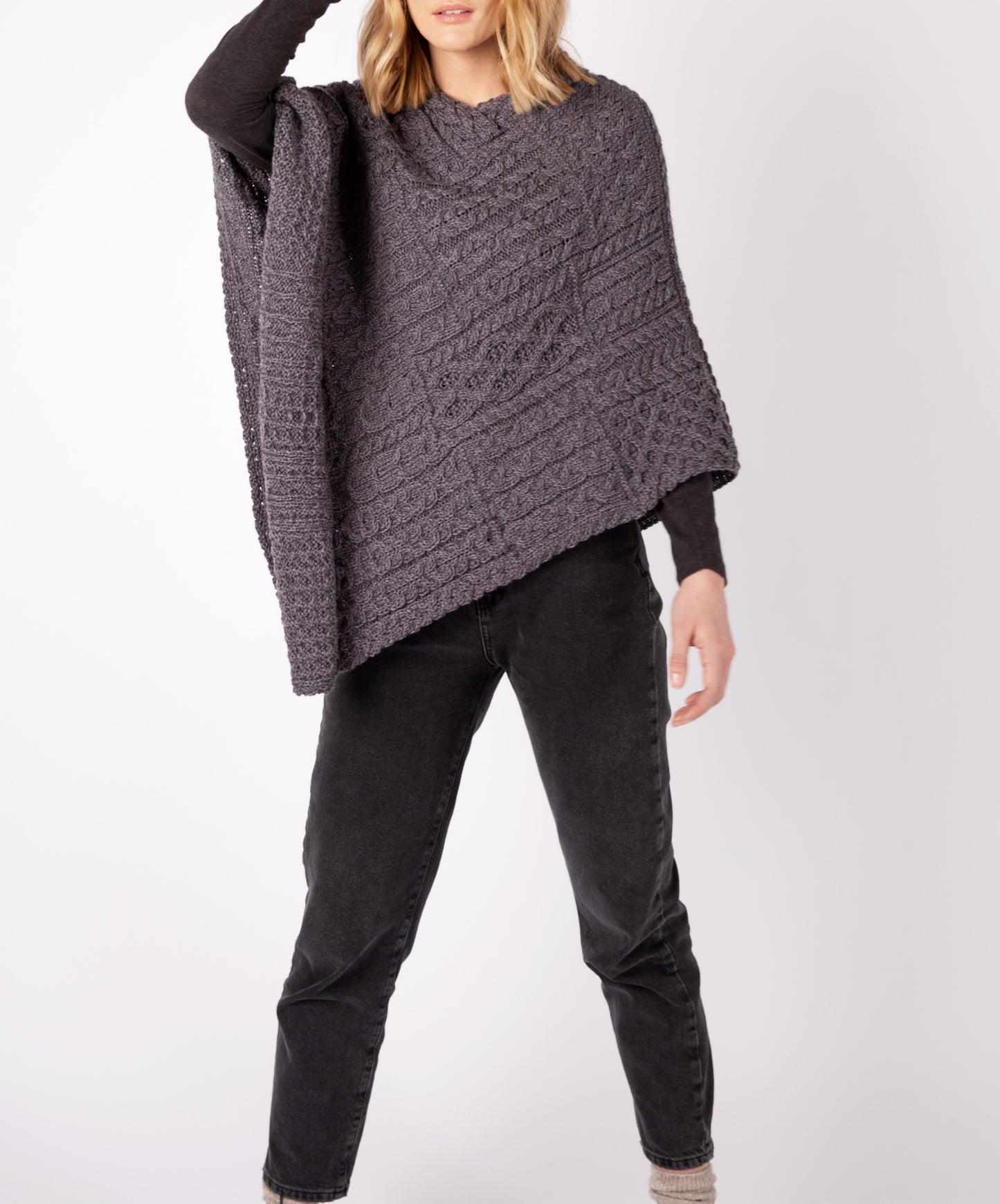 IrelandsEye Knitwear Elm Patchwork Poncho Steel Marl