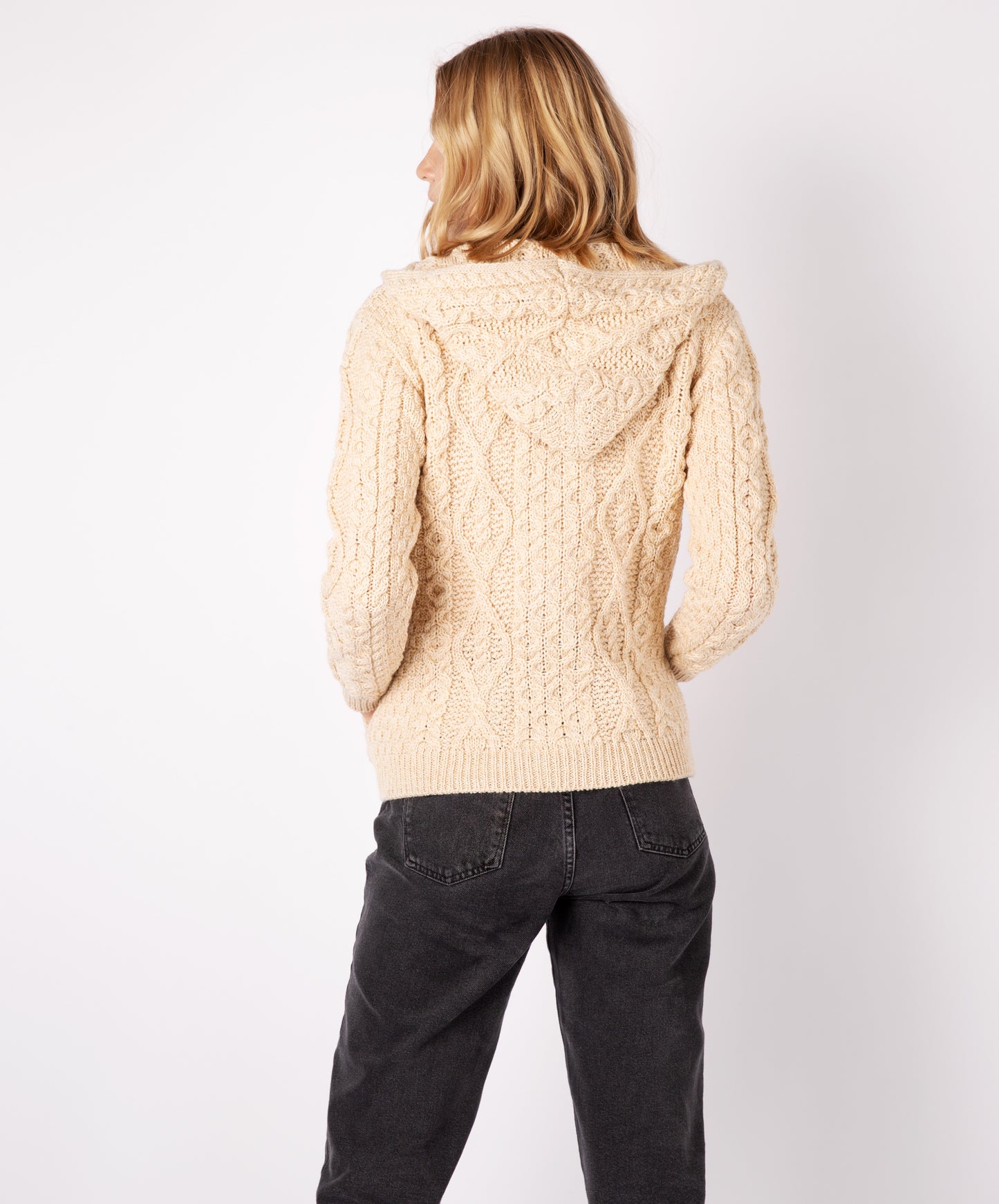 IrelandsEye Knitwear Ash Aran Zipped Hooded Jacket Oatmeal Marl