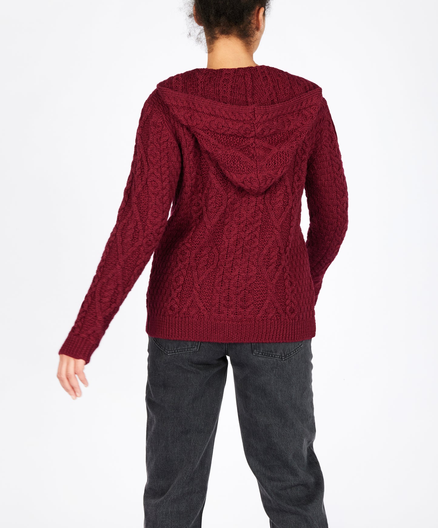 IrelandsEye Knitwear Ash Aran Zipped Hooded Jacket Claret