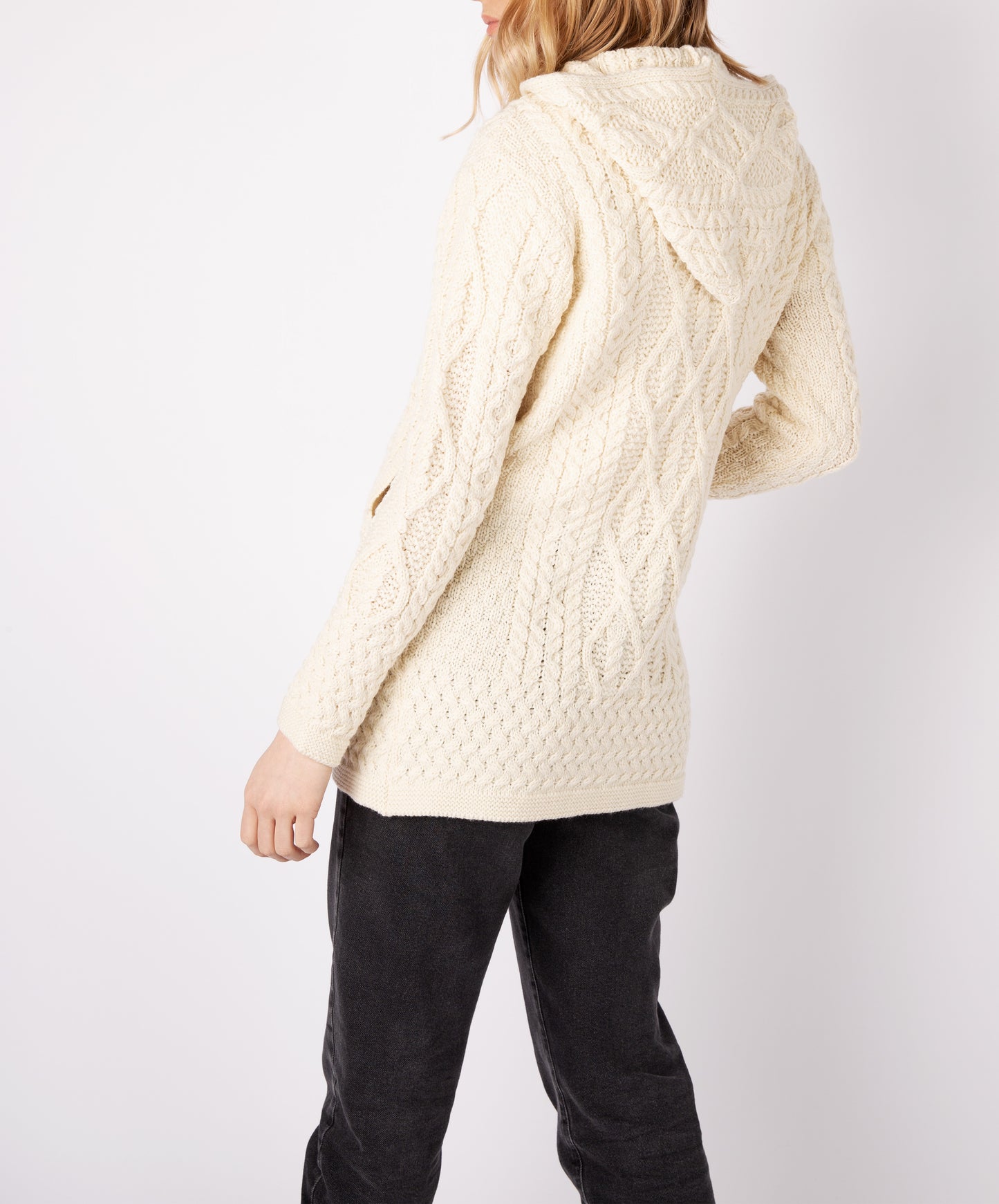 IrelandsEye Knitwear Hazel Aran Zipped Hooded Coat Natural