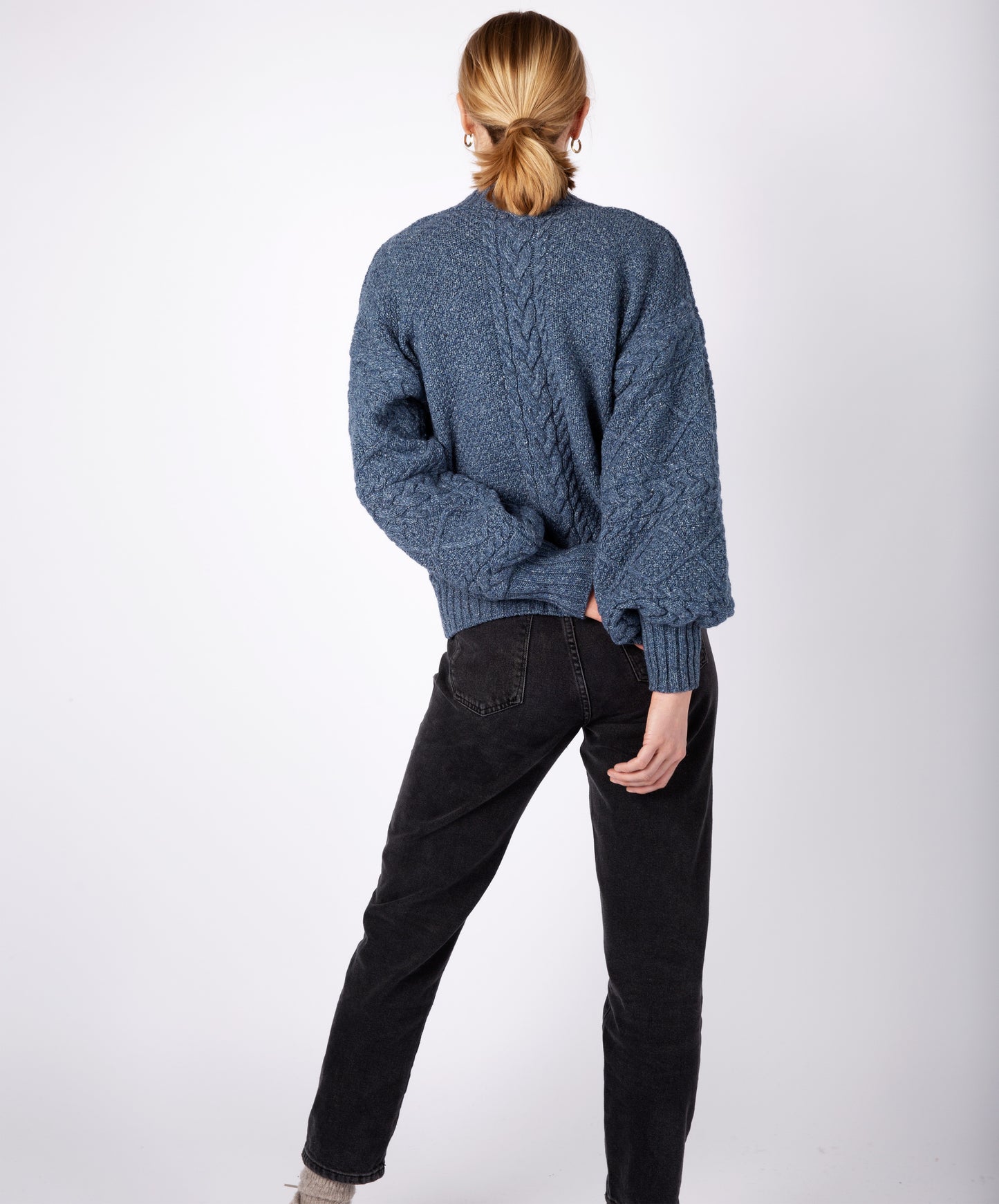 IrelandsEye knitwear Women's Knitted 'Thistle' Cable Knit Sleeves Cardigan Sea Spray