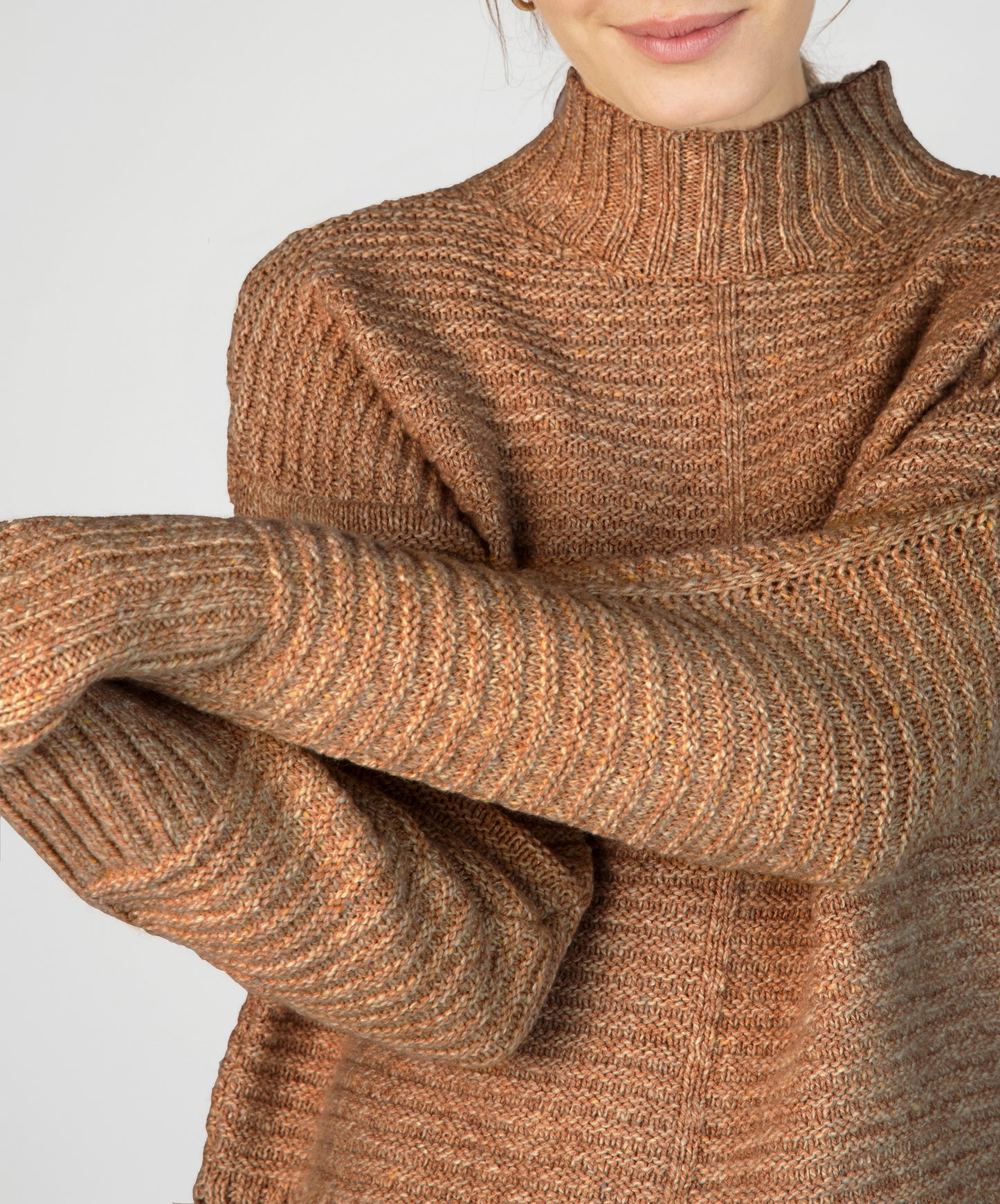 IrelandsEye Knitwear ‘Iris’ Funnel Neck Sweater Biscuit