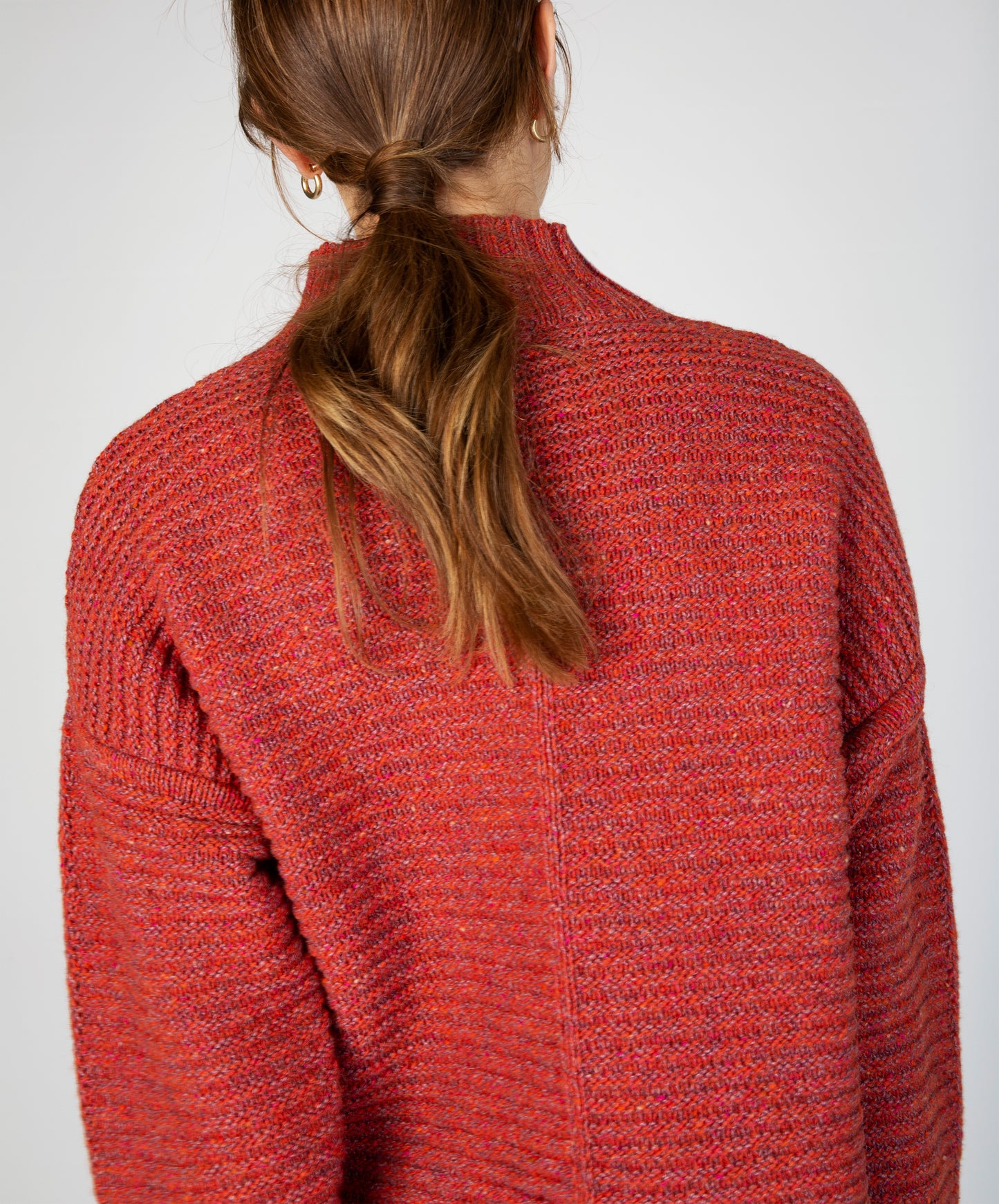 IrelandsEye Knitwear ‘Iris’ Contrast Panel Funnel Neck Sweater Sunset