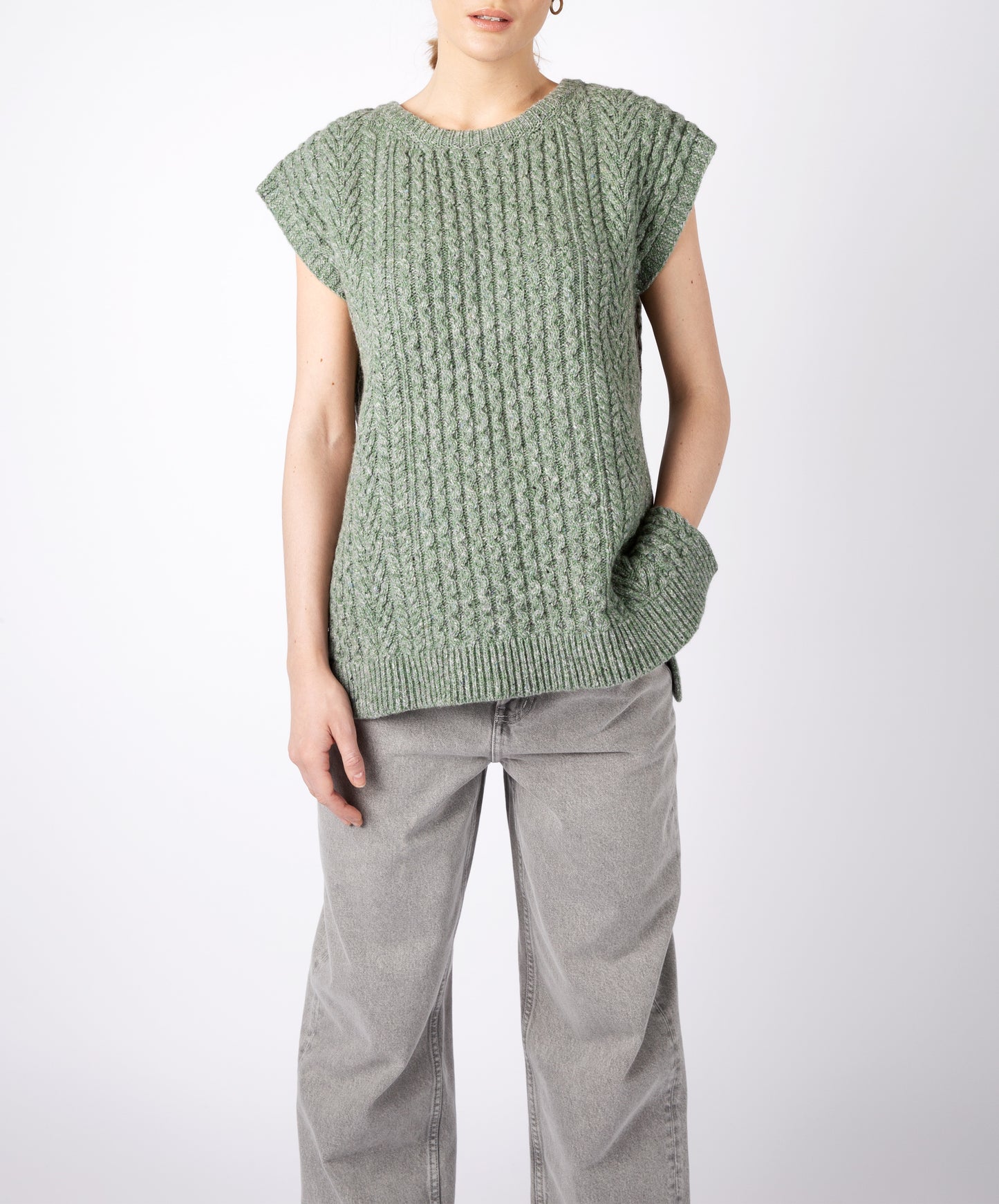 IrelandsEye Knitwear Women's Knitted 'Fennel' Oversized Aran Sweater Vest Apple