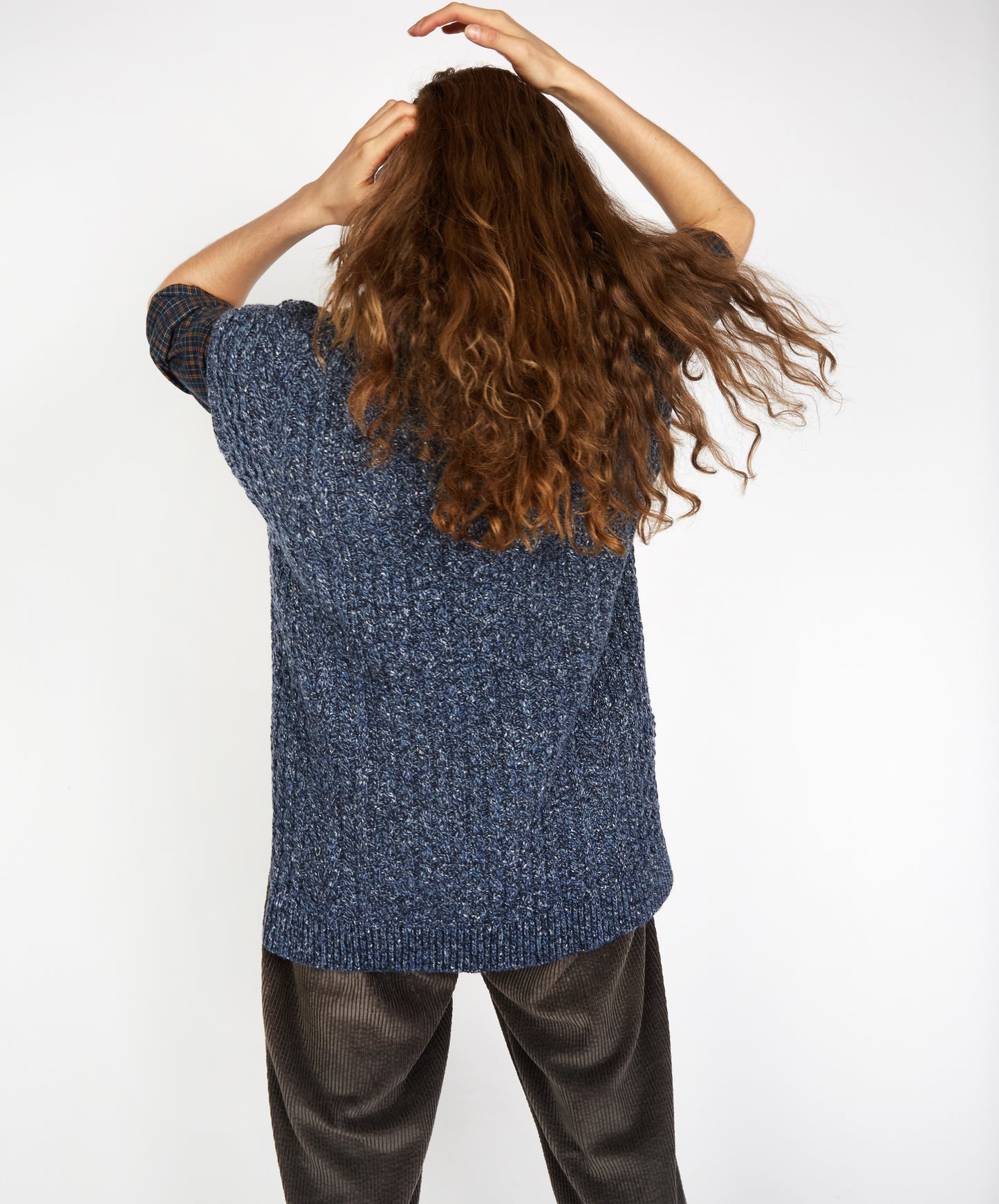 IrelandsEye Knitwear Fennel Oversized Aran Sweater Vest Dark Denim