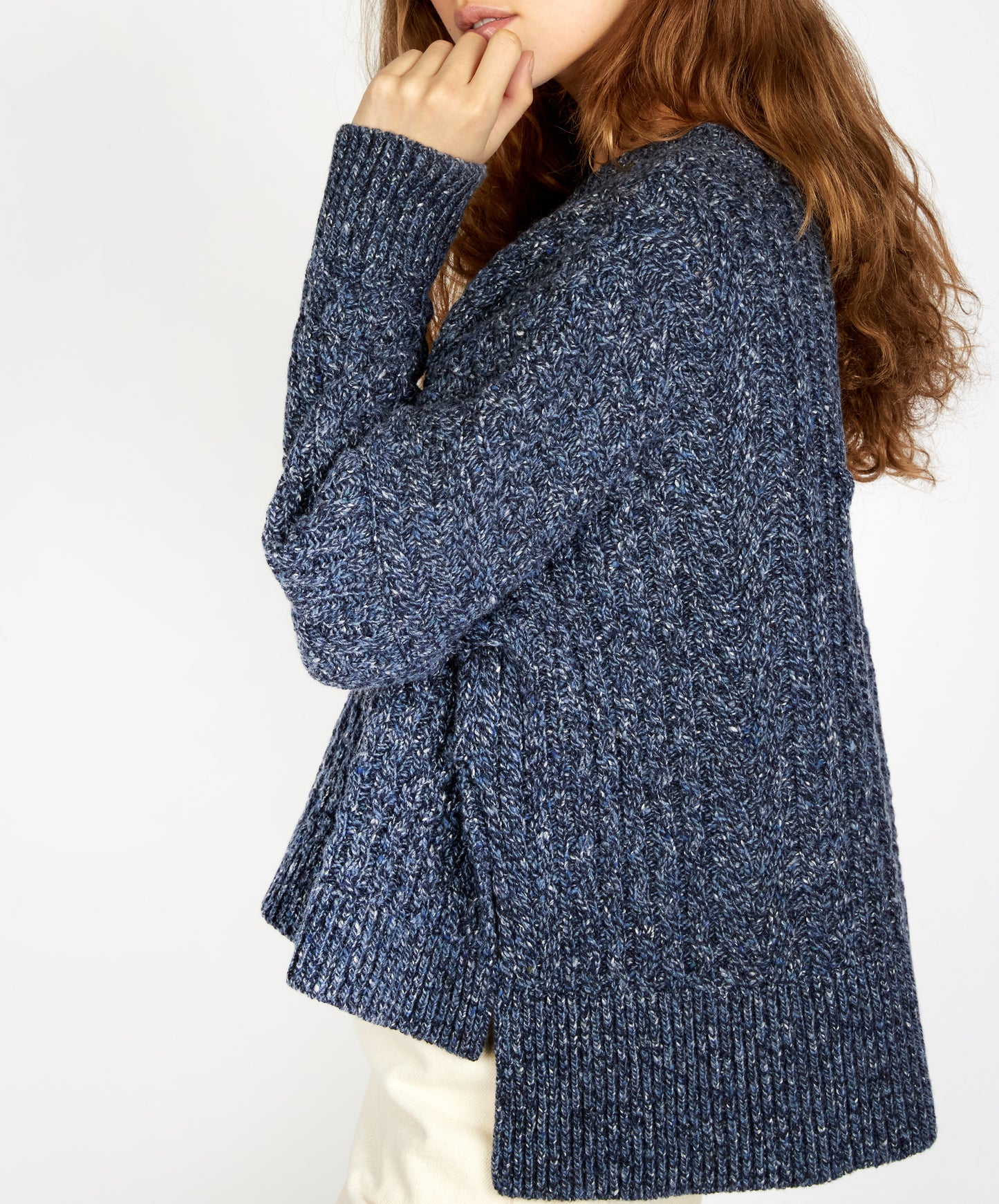 IrelandsEye Knitwear Sorrell Cropped Aran Sweater Dark Denim