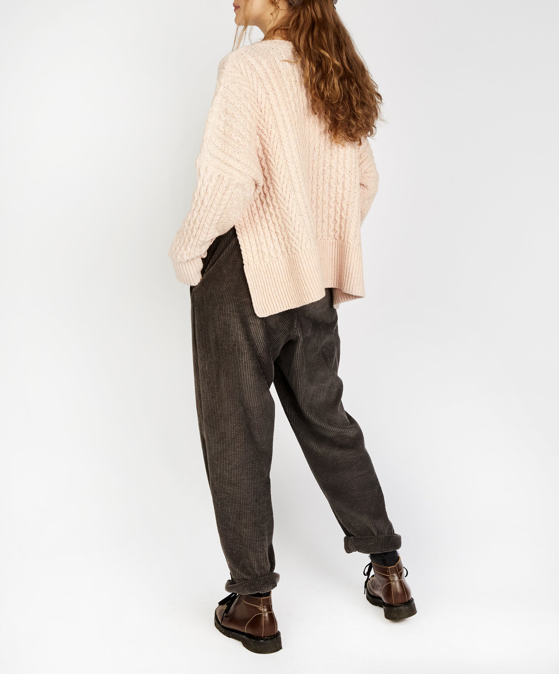 IrelandsEye Knitwear Sorrell Cropped Aran Sweater Opal Pink