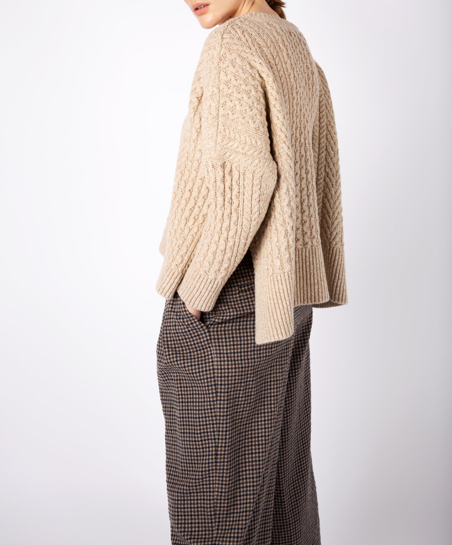 Women's Knitted 'Sorrell' Cropped Aran Sweater Seashell