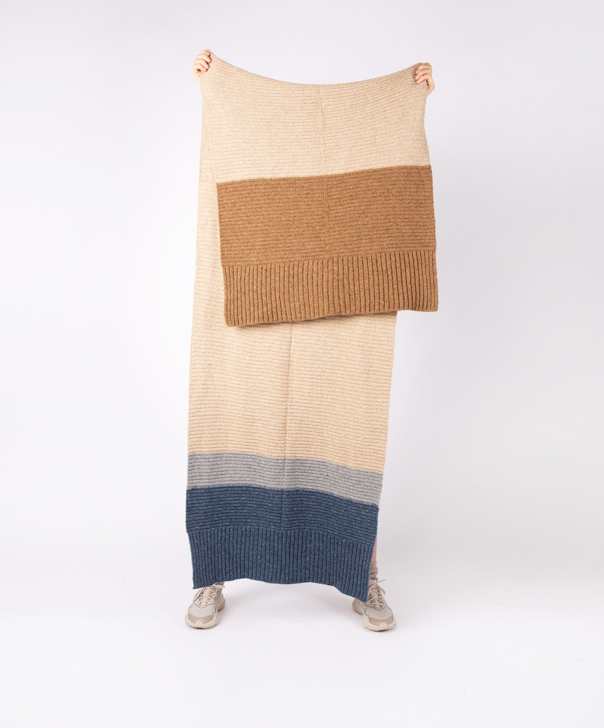 IrelandsEye Knitwear Knitted 'Elder' Contrast Panel Wrap Biscuit Seashell