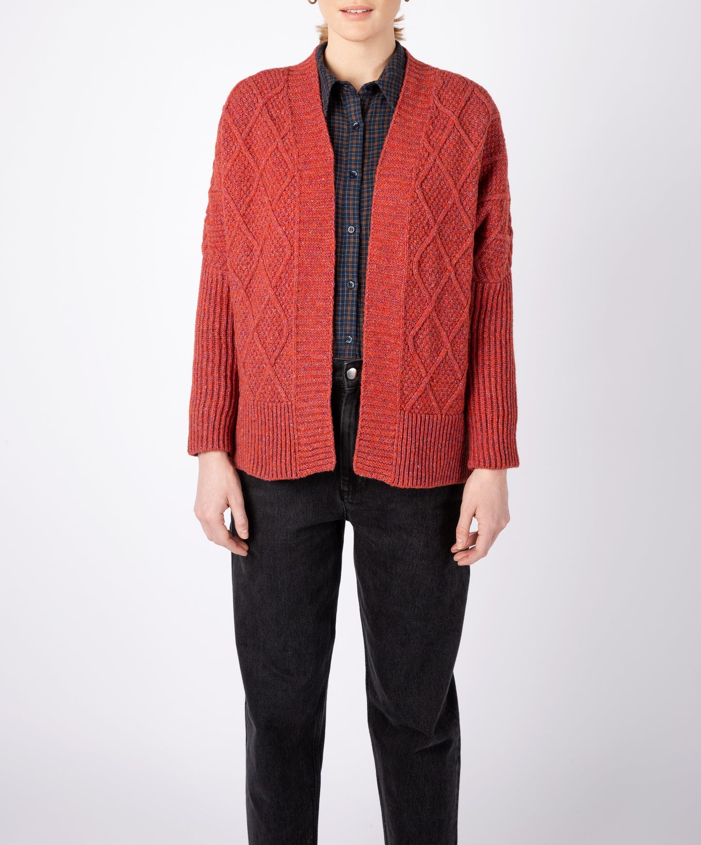 IrelandsEye Knitwear Brome Batwing Diamond Pattern Cardigan in Sunset Medium\