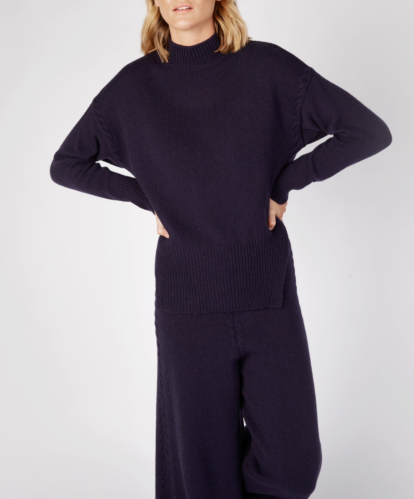 IrelandsEye Knitwear Funnel Neck Jersey Sweater Midnight Blue