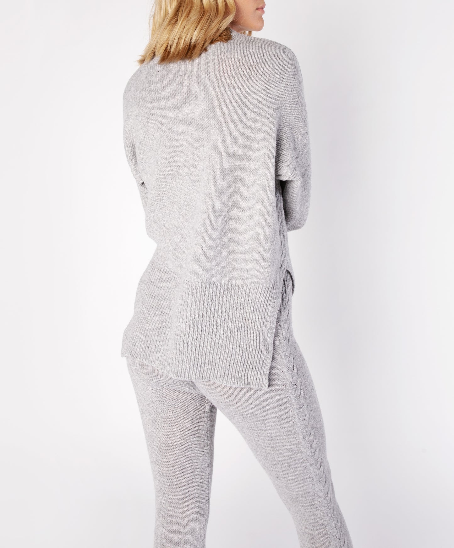 IrelandsEye Knitwear Funnel Neck Jersey Sweater Soft Grey