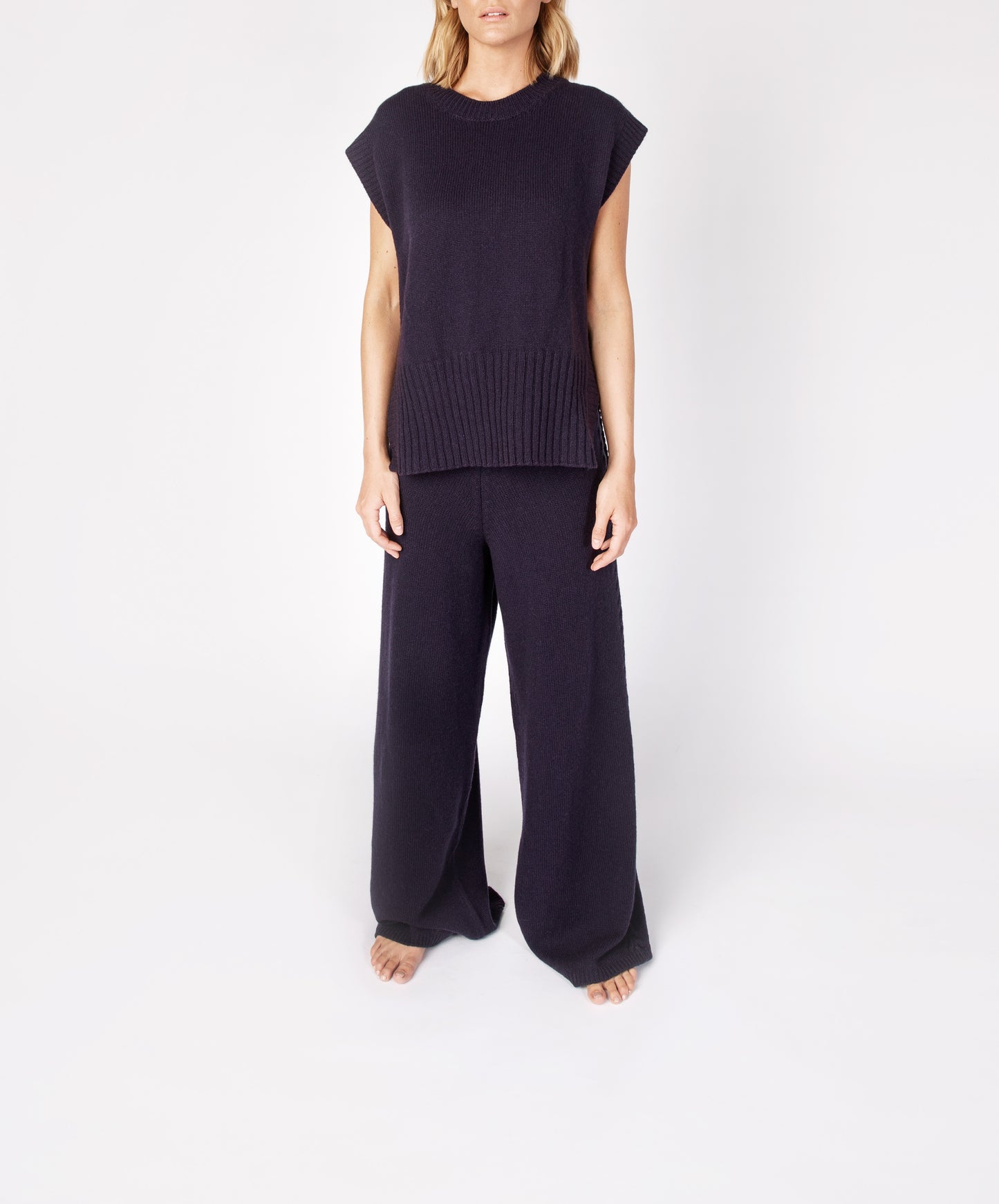 IrelandsEye Knitwear Boxy Jersey Vest Midnight Blue