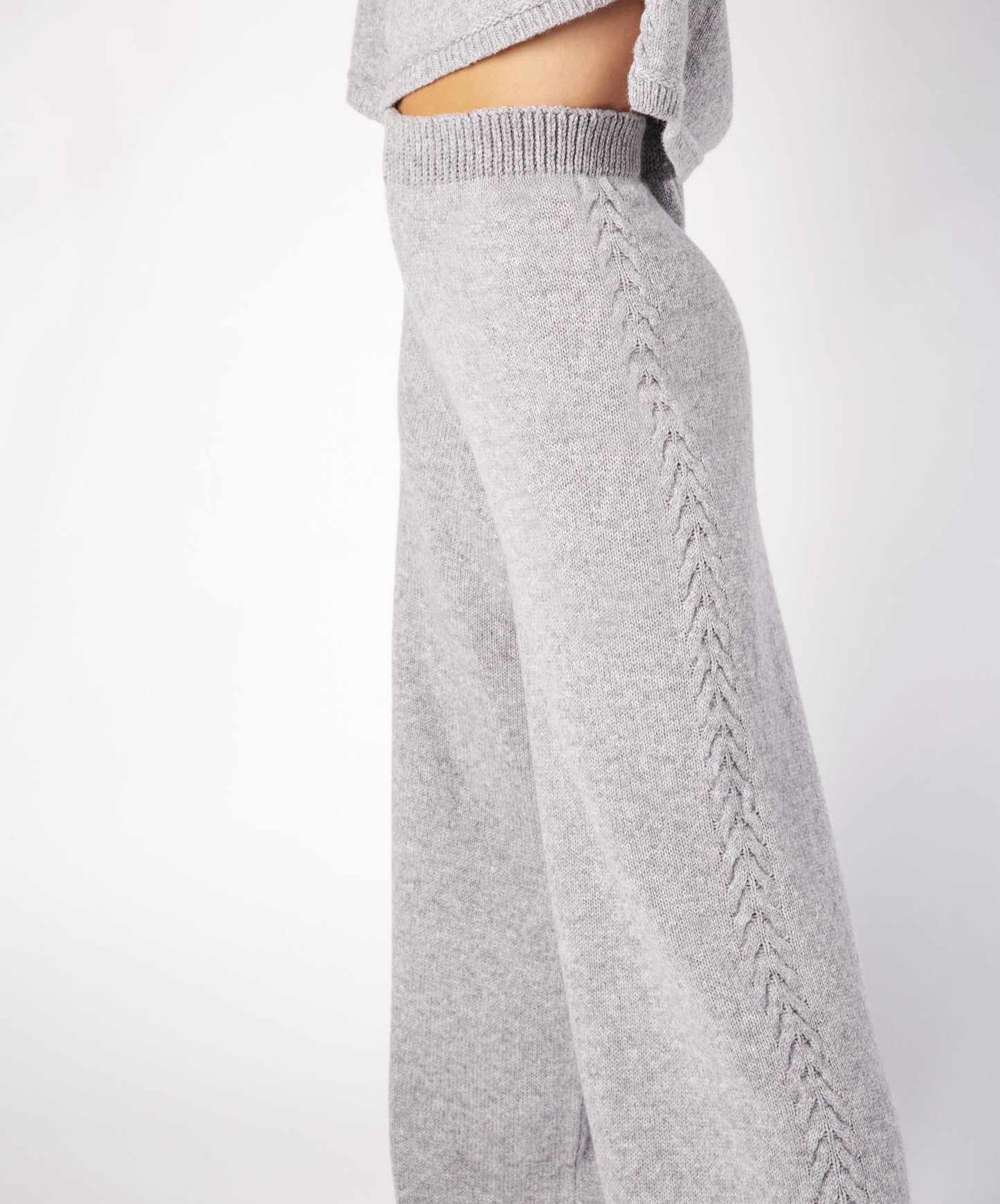 IrelandsEye Knitwear Wide Leg Jersey Trousers Soft Grey