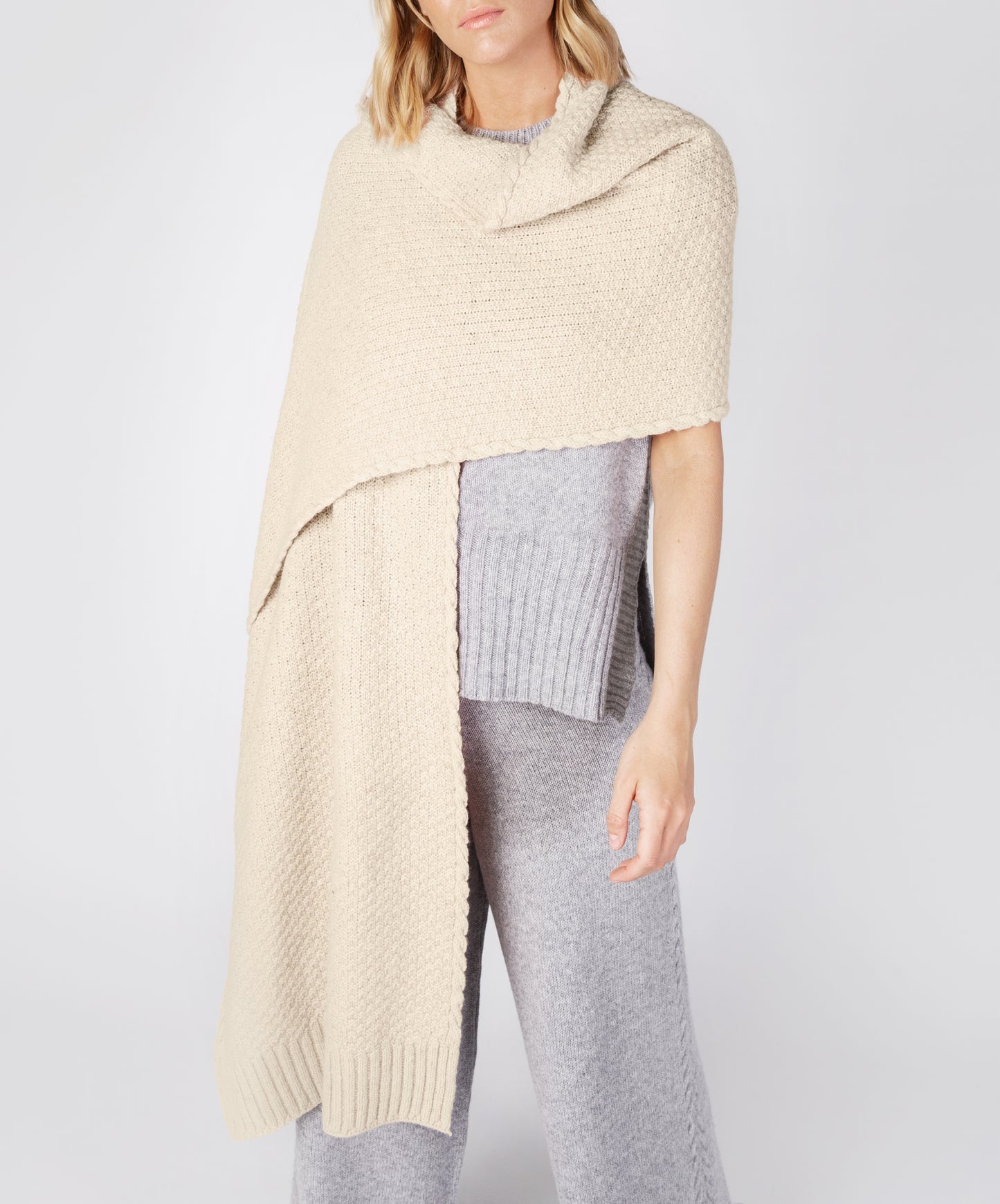 IrelandsEye Knitwear Moss Texture Wrap Seashell