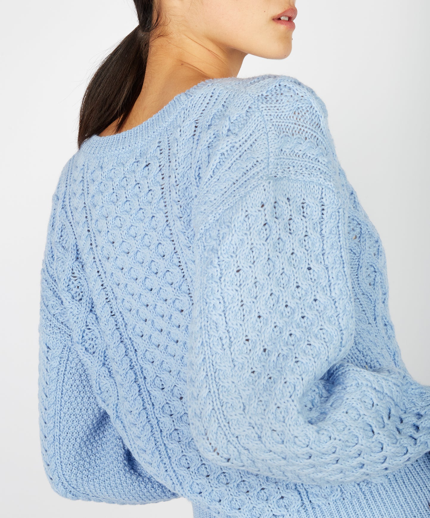 IrelandsEye Knitwear Honeysuckle Cropped Aran Sweater Morning Sky
