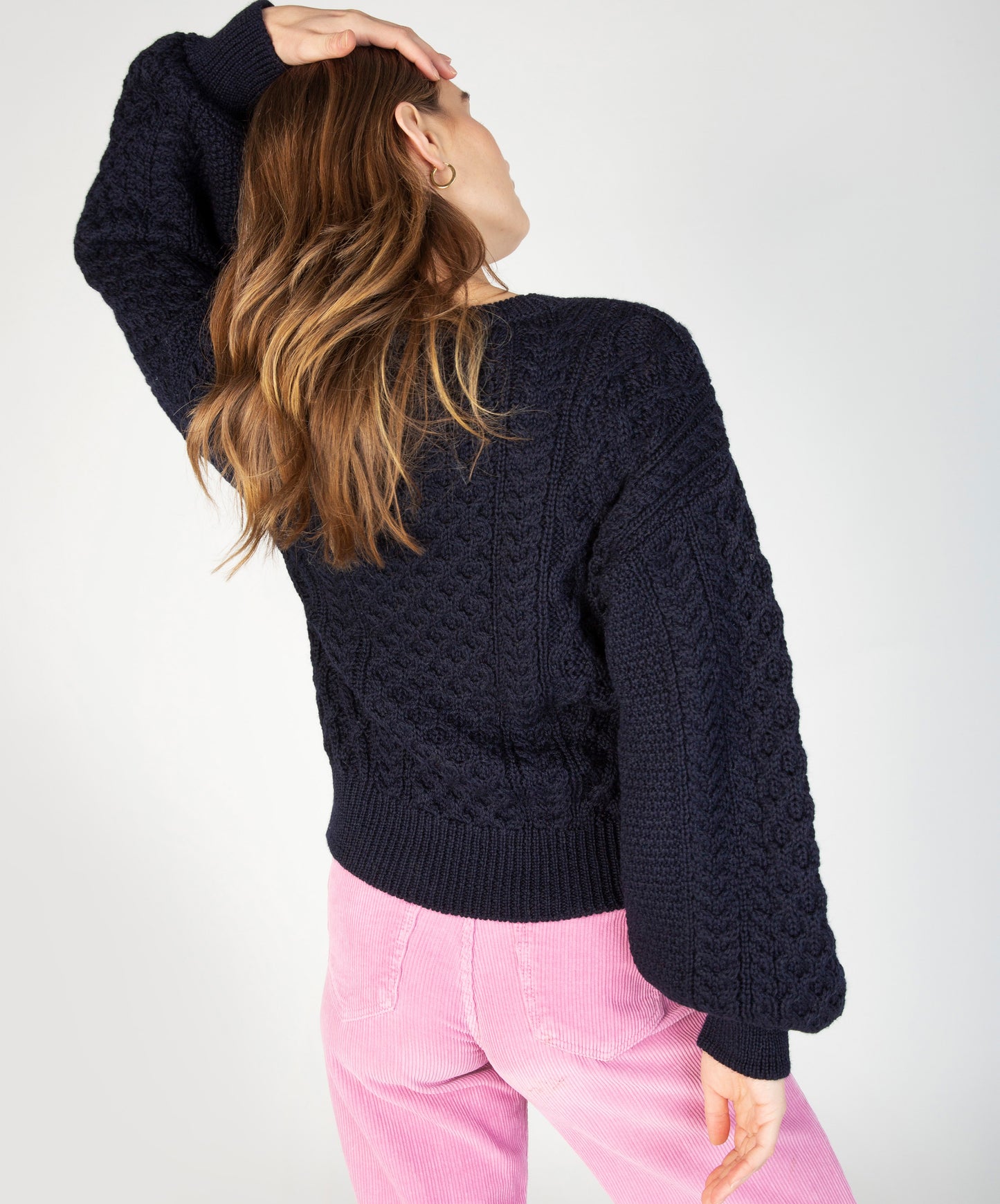 IrelandsEye Knitwear Honeysuckle Cropped Aran Sweater Navy