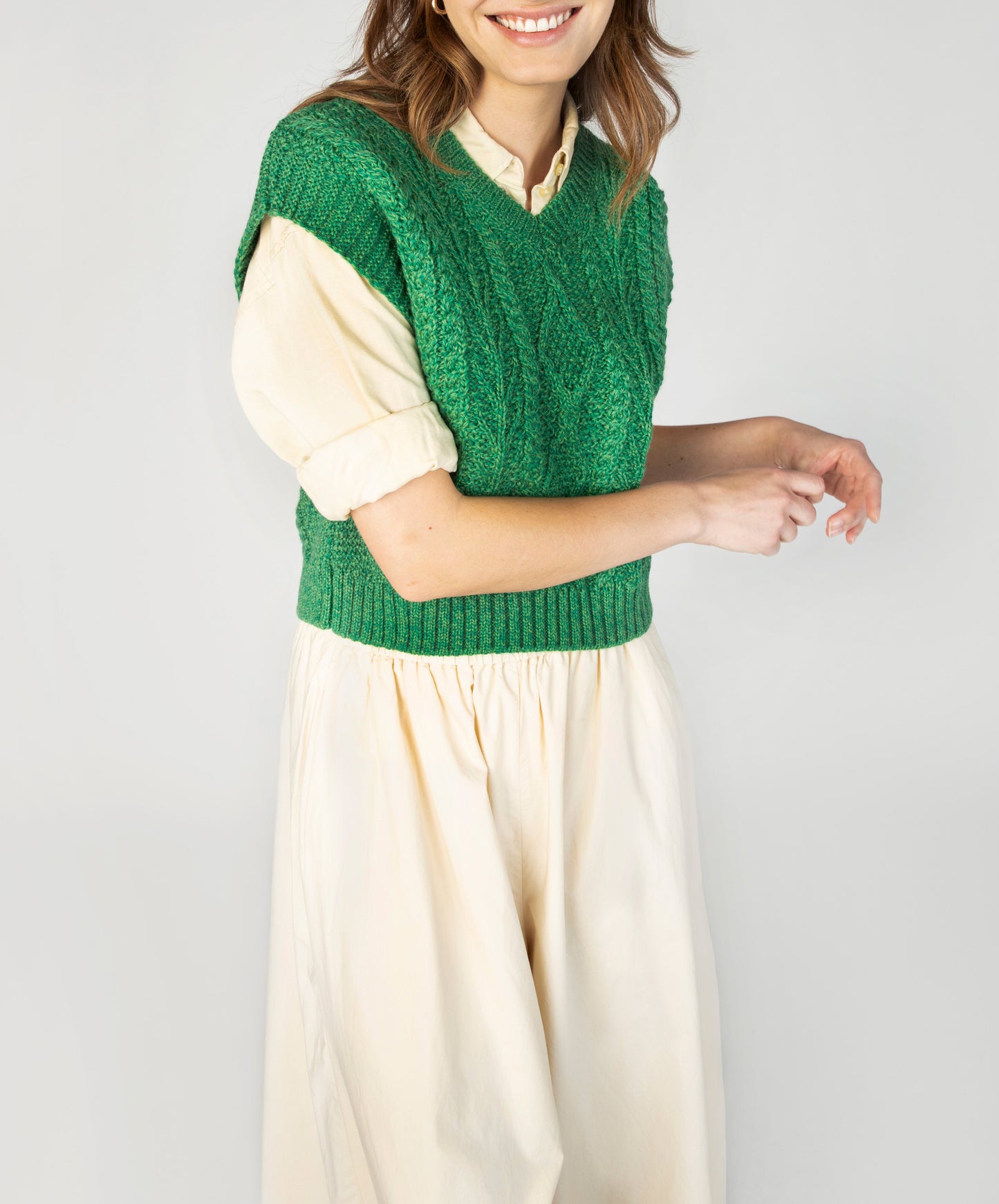 IrelandsEye Knitwear Sweetpea V-Neck Diamond Vest Green Marl