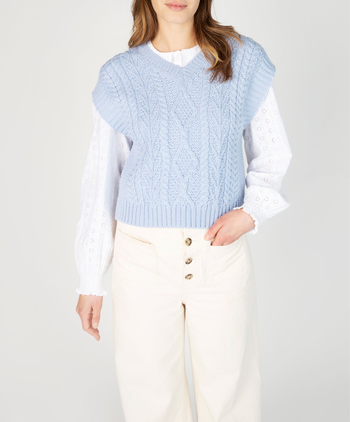 IrelandsEye Knitwear Sweetpea V-Neck Diamond Vest Ice Blue