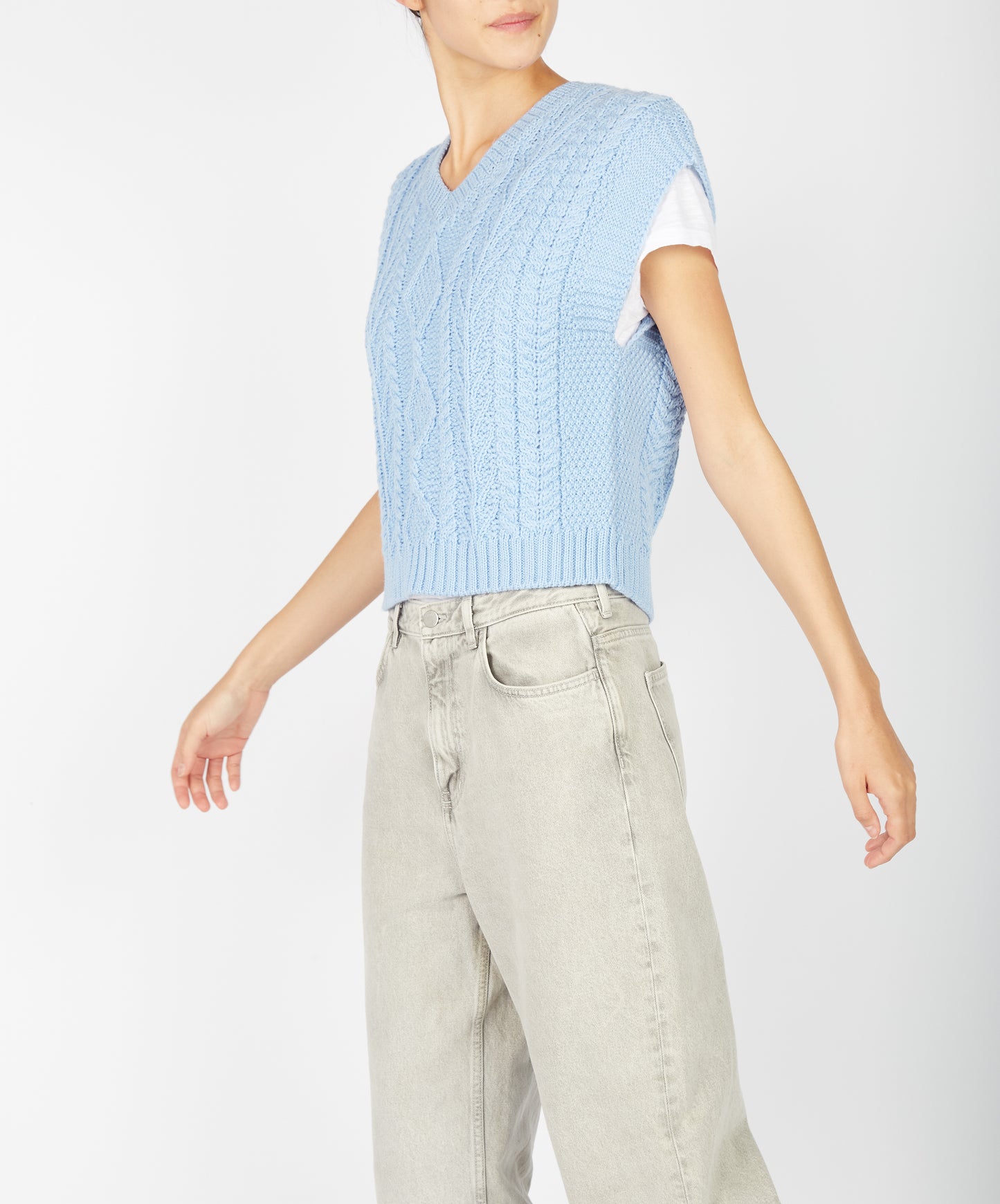 IrelandsEye Knitwear Sweetpea V-Neck Diamond Vest Morning Sky