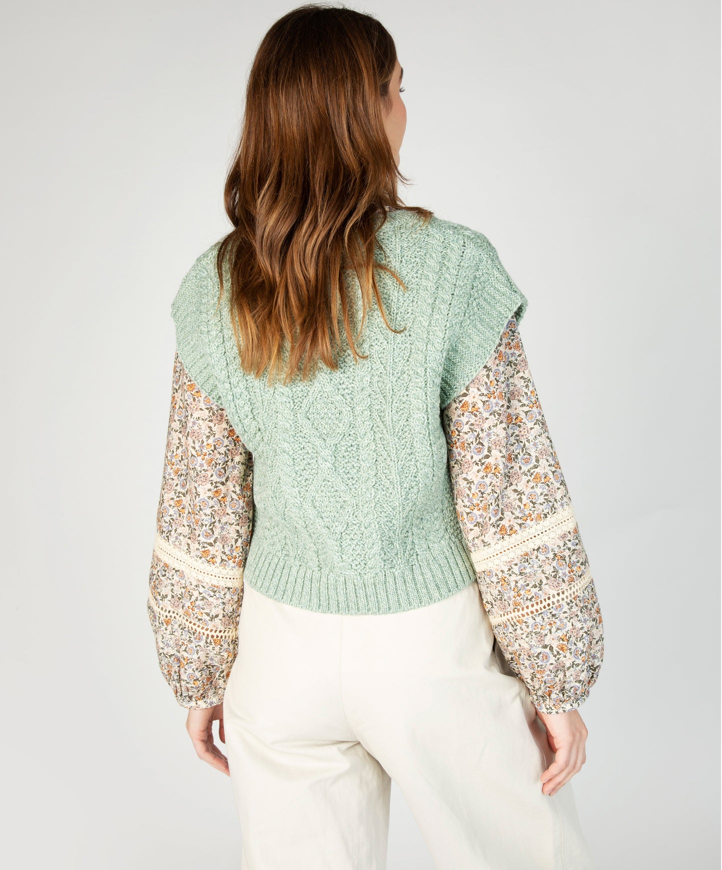 IrelandsEye Knitwear Sweetpea V-Neck Diamond Vest Sage Marl