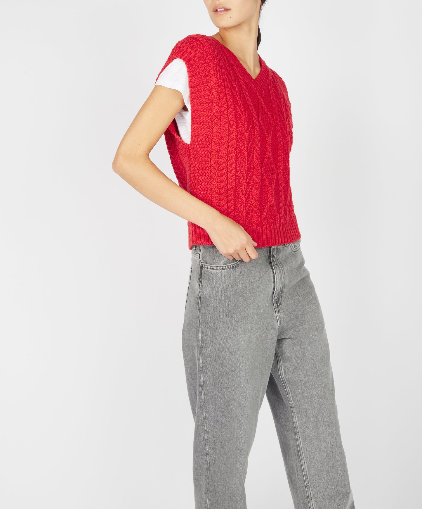 IrelandsEye Knitwear Sweetpea V-Neck Diamond Vest Scarlet