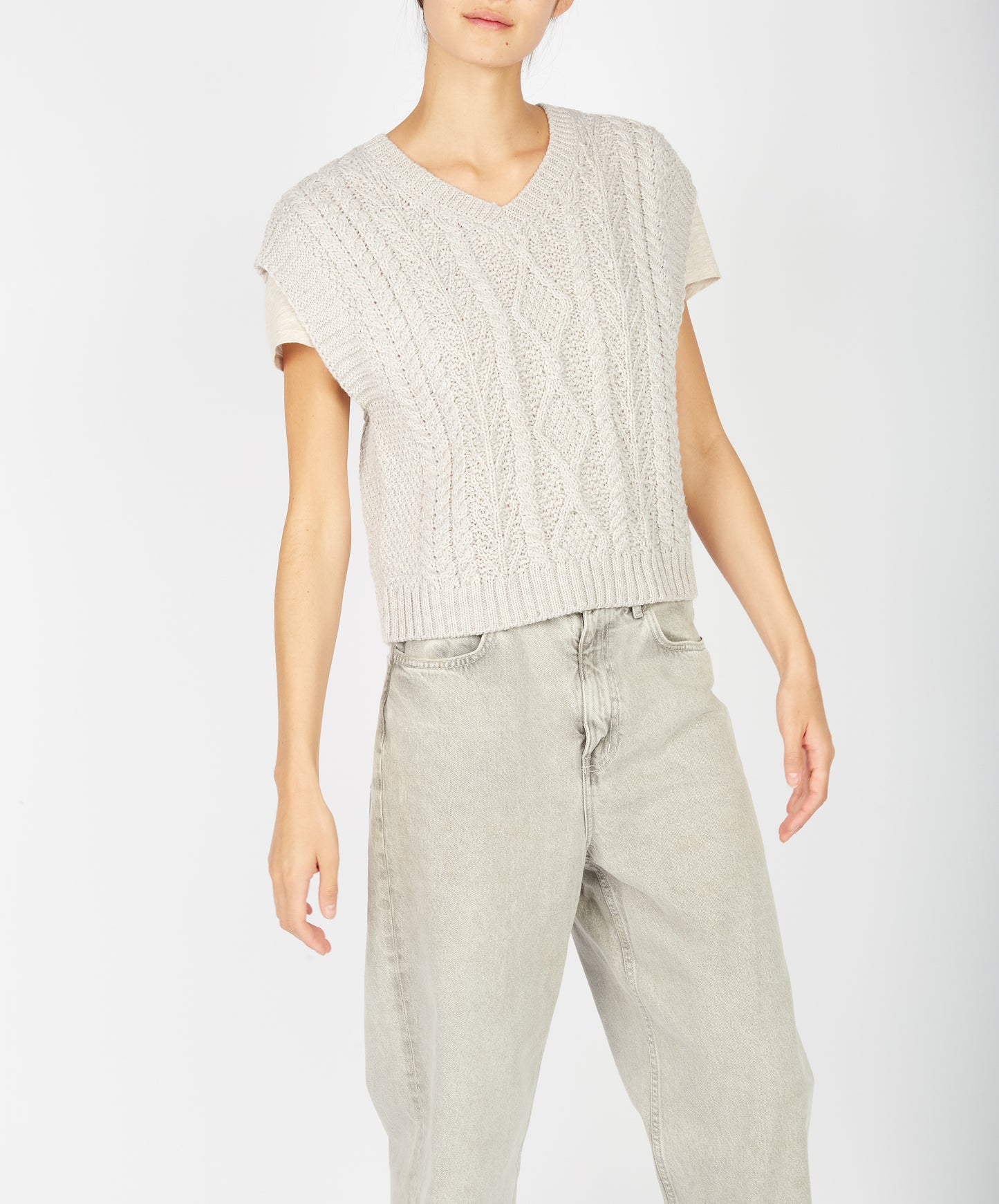 IrelandsEye Knitwear Sweetpea V-Neck Diamond Vest Silver Marl