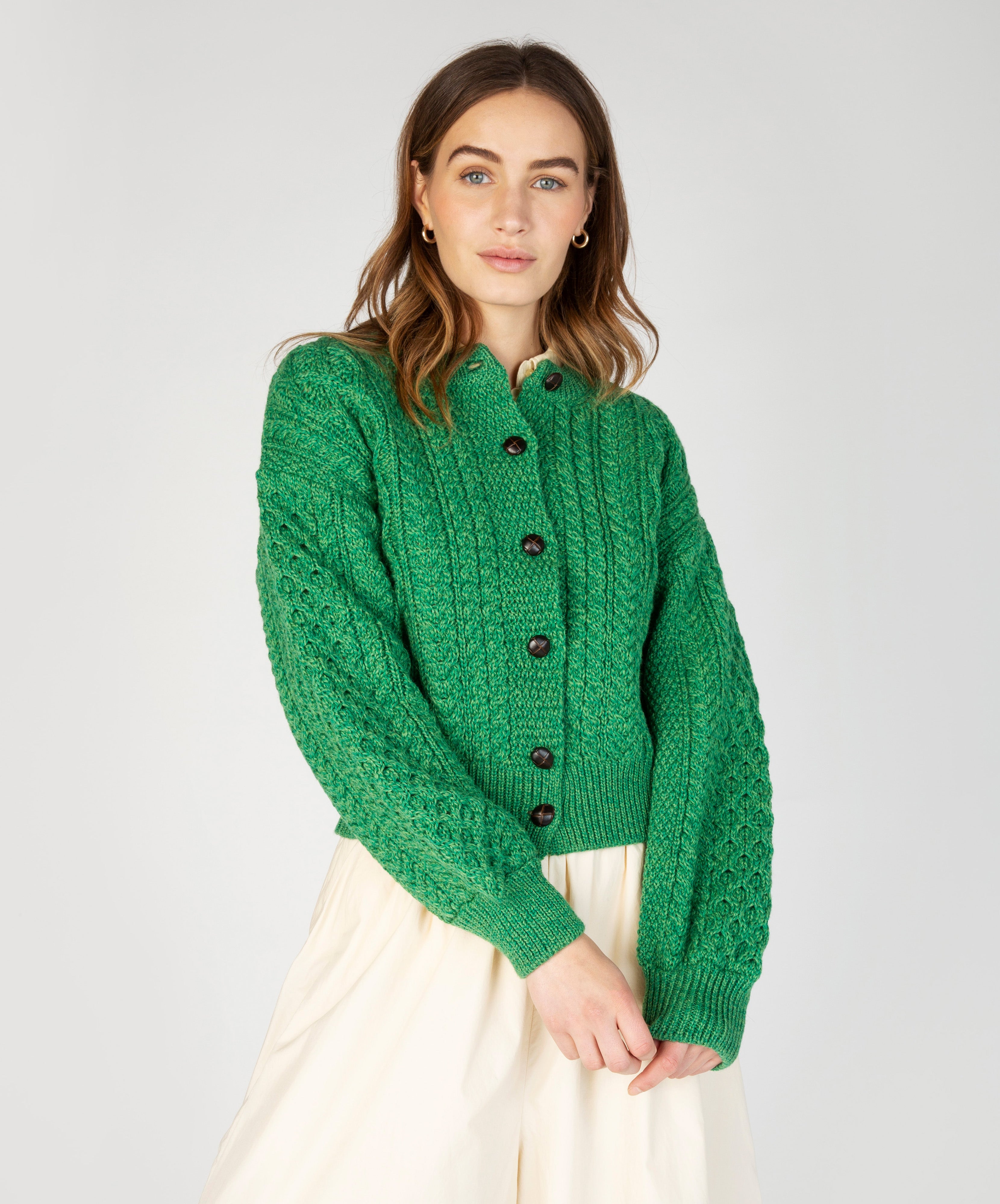 Skirt Green Pinterest Jumper Womens Clover Cropped Aran Cardigan