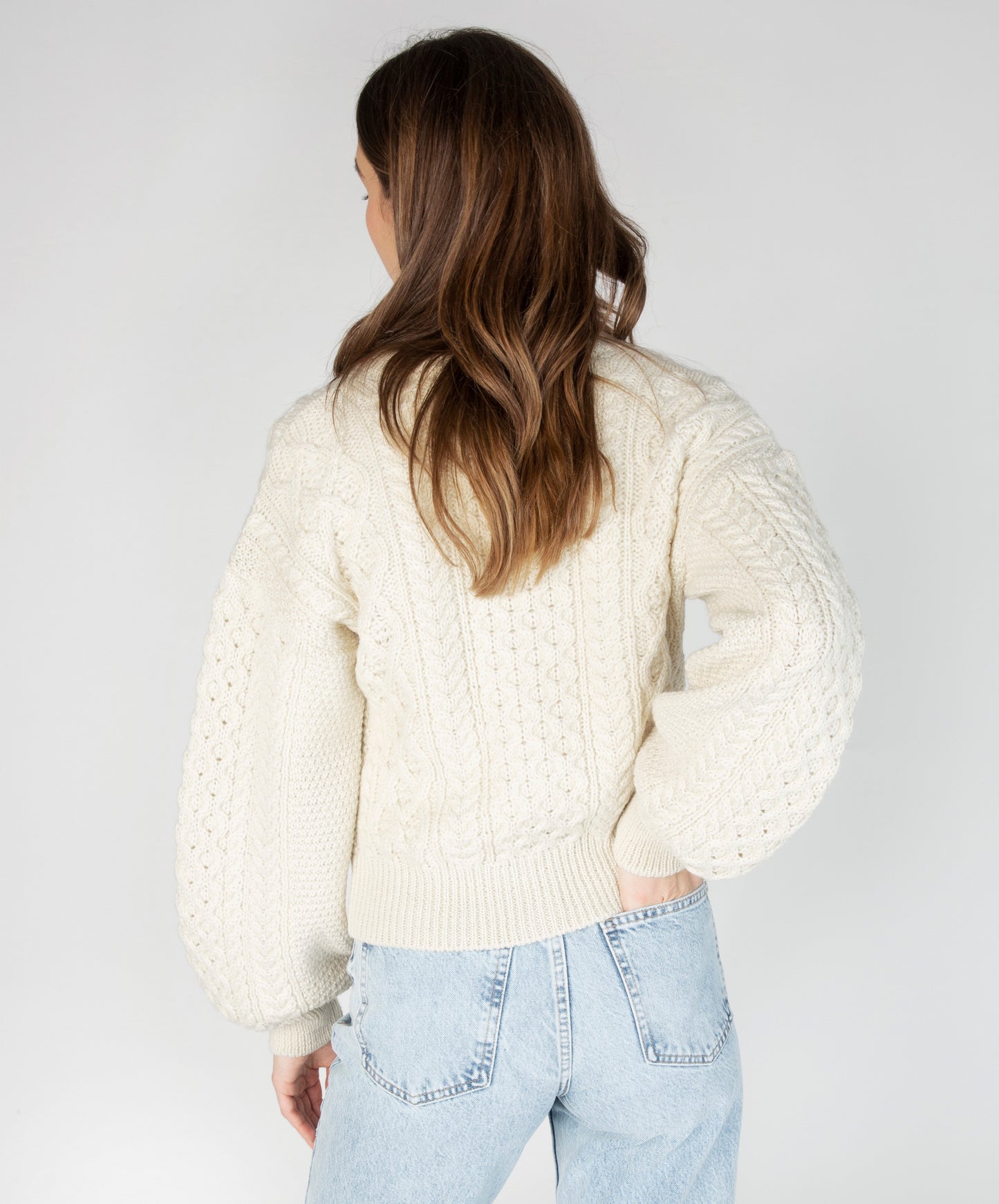 IrelandsEye Knitwear Clover Cropped Aran Cardigan Natural
