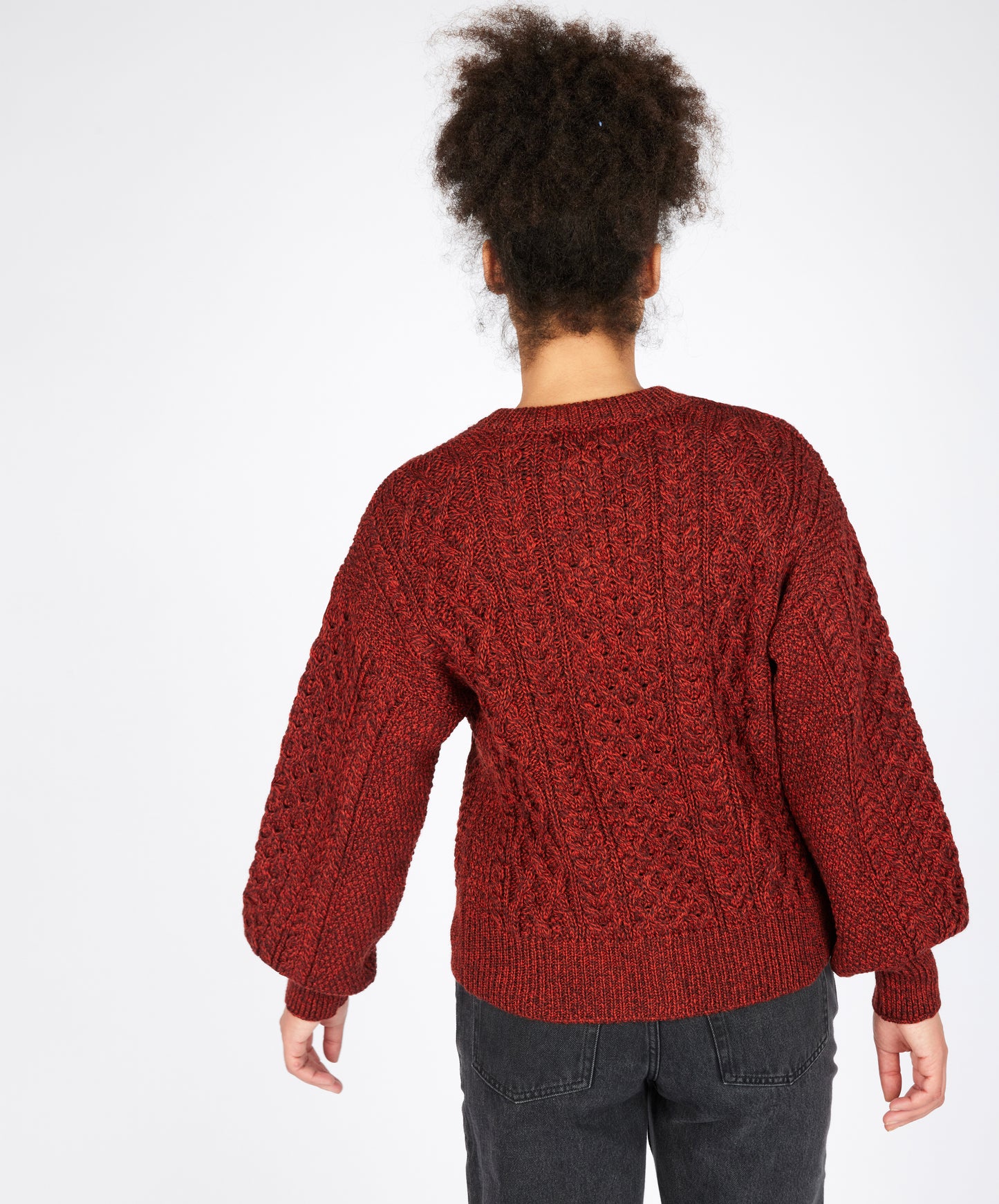 IrelandsEye Knitwear Clover Cropped Aran Cardigan Sable Marl