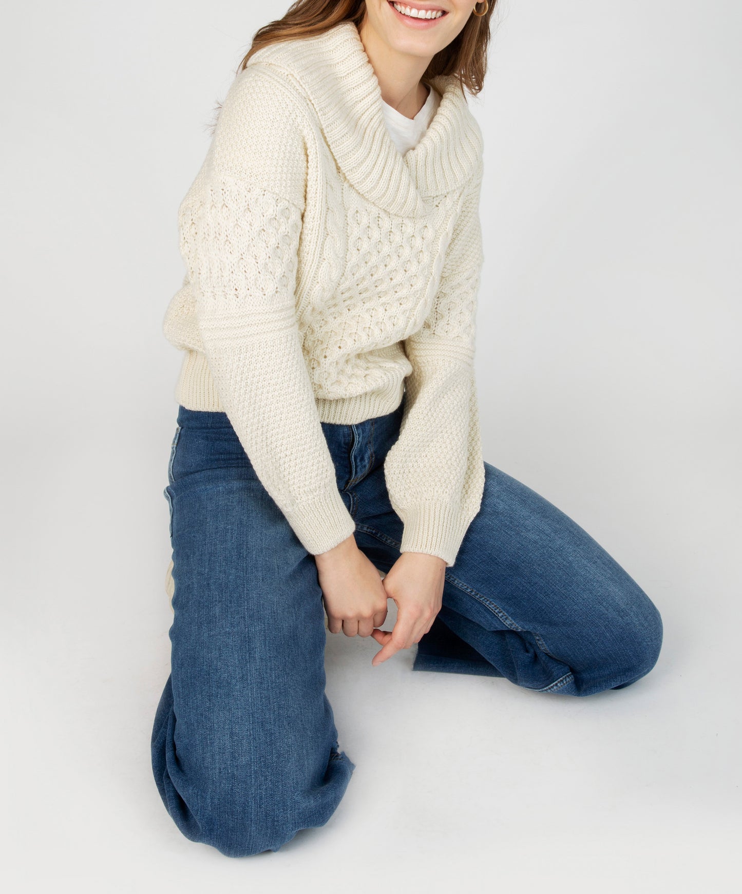 IrelandsEye Knitwear Aster Shawl Collar Oversized Sweater in Natural