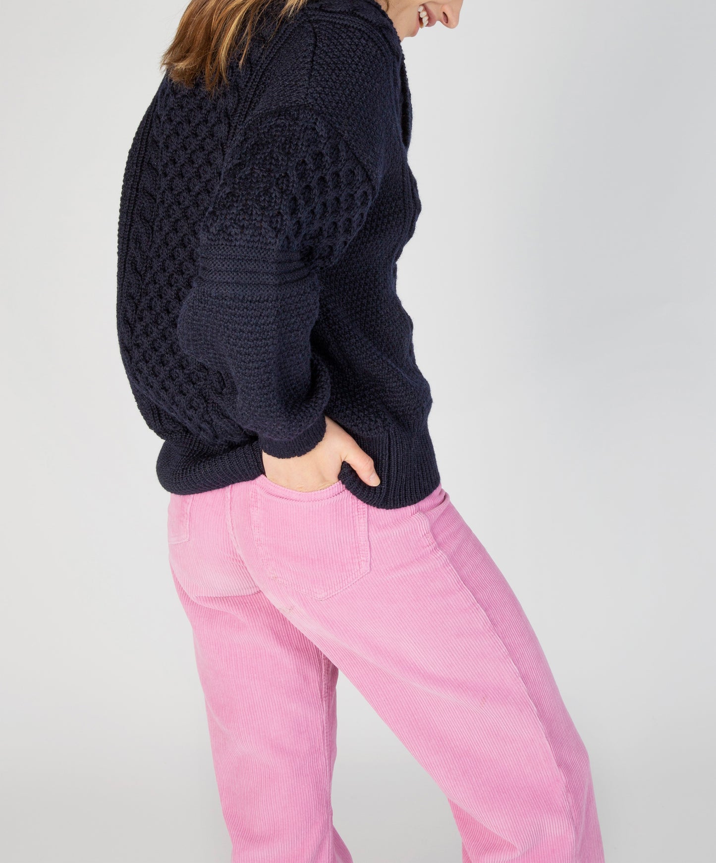 IrelandsEye Knitwear Aster Shawl Collar Oversized Sweater in Navy