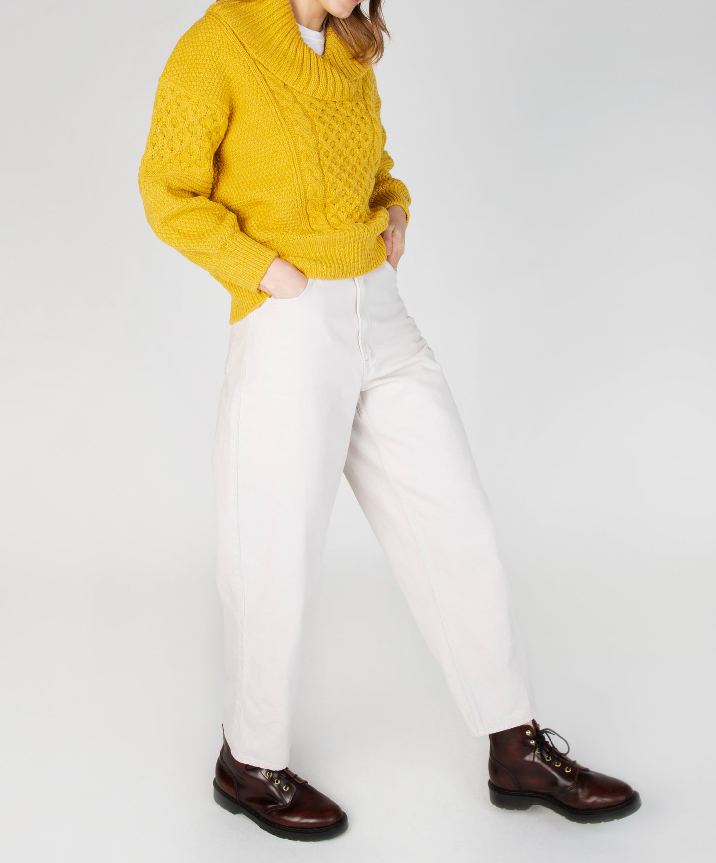 IrelandsEye Knitwear Aster Shawl Collar Oversized Sweater in Sunflower