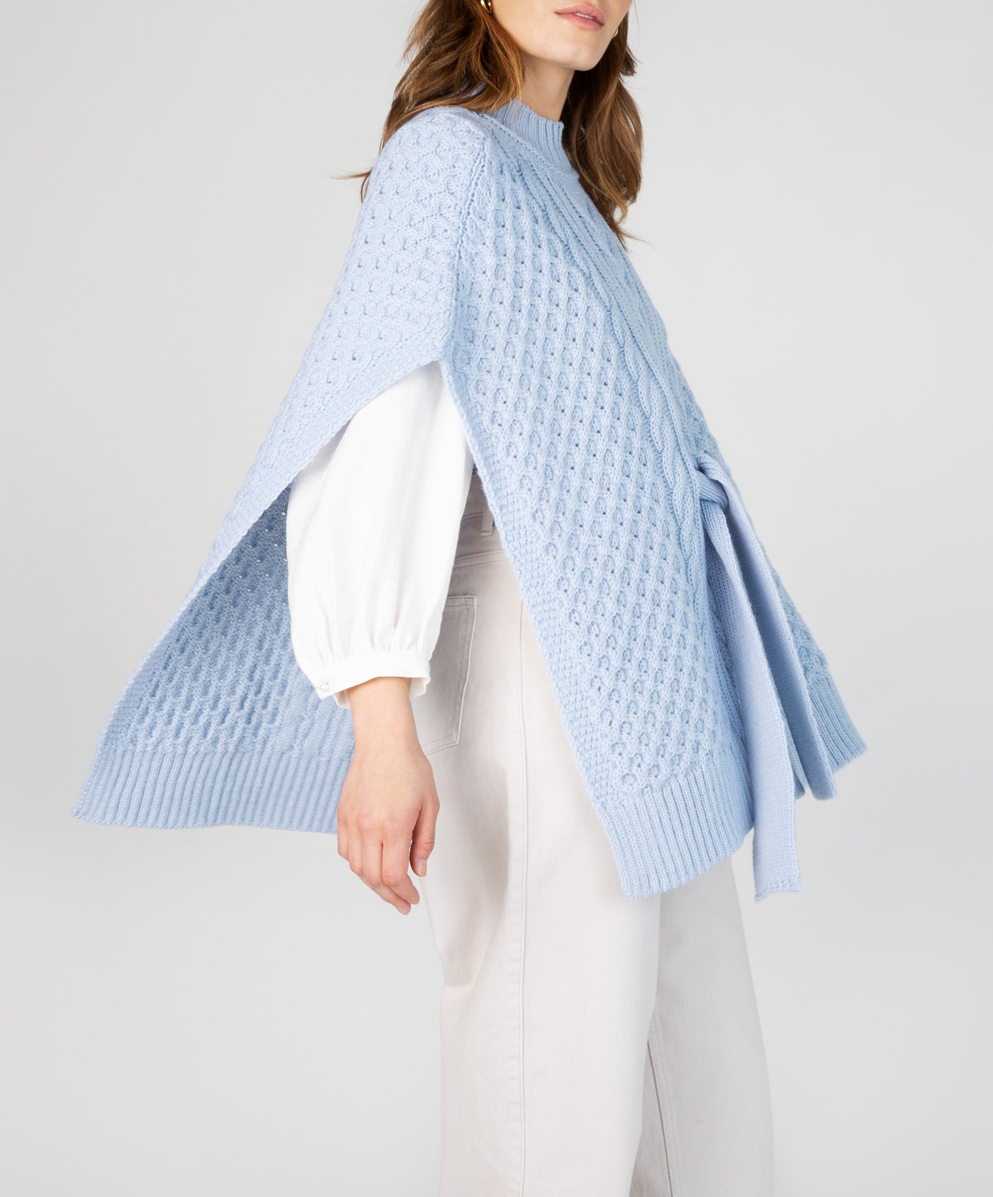 IrelandsEye Knitwear Crocus Horseshoe Cable Cape Ice Blue