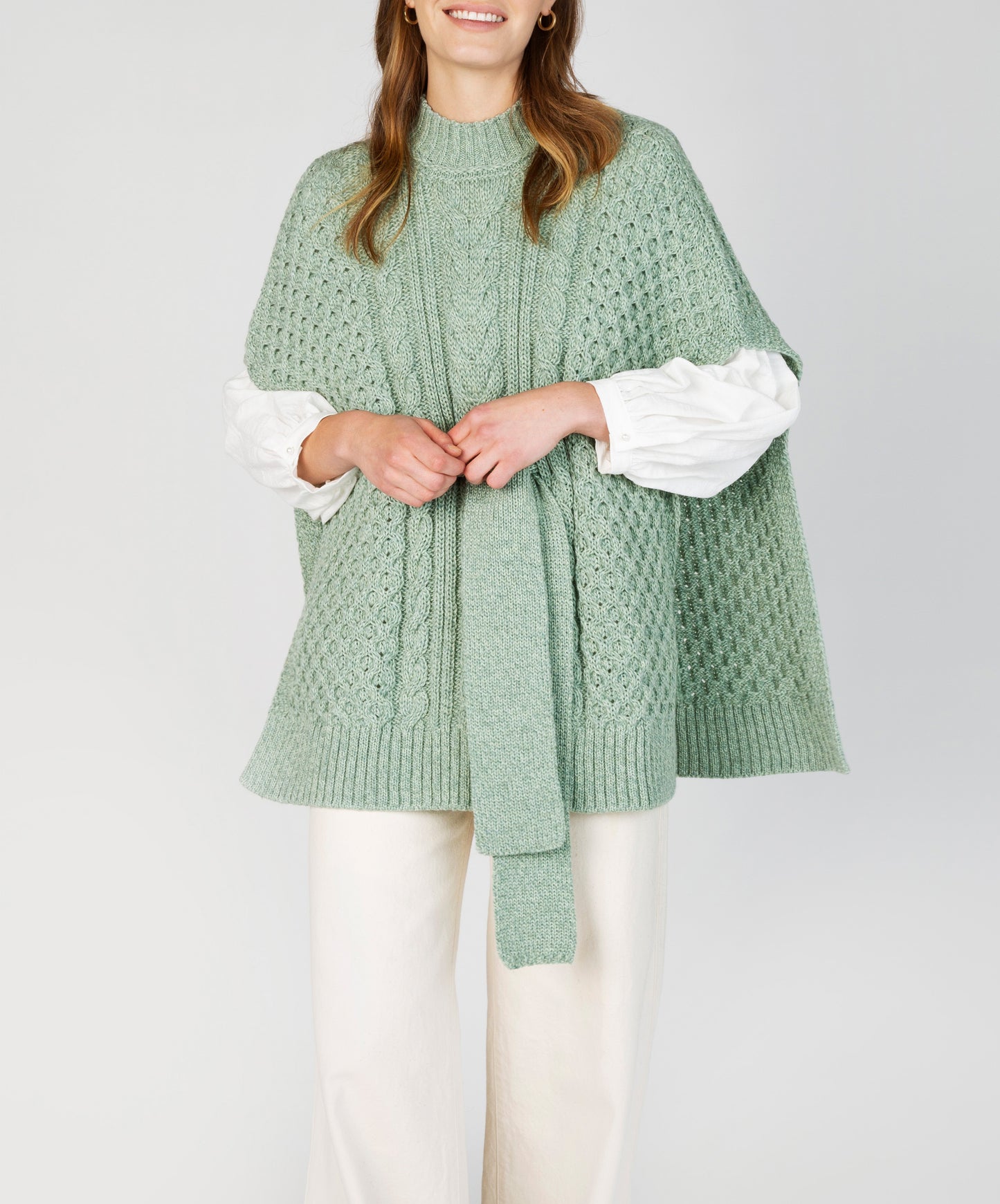 IrelandsEye Knitwear Crocus Horseshoe Cable Cape Sage Marl