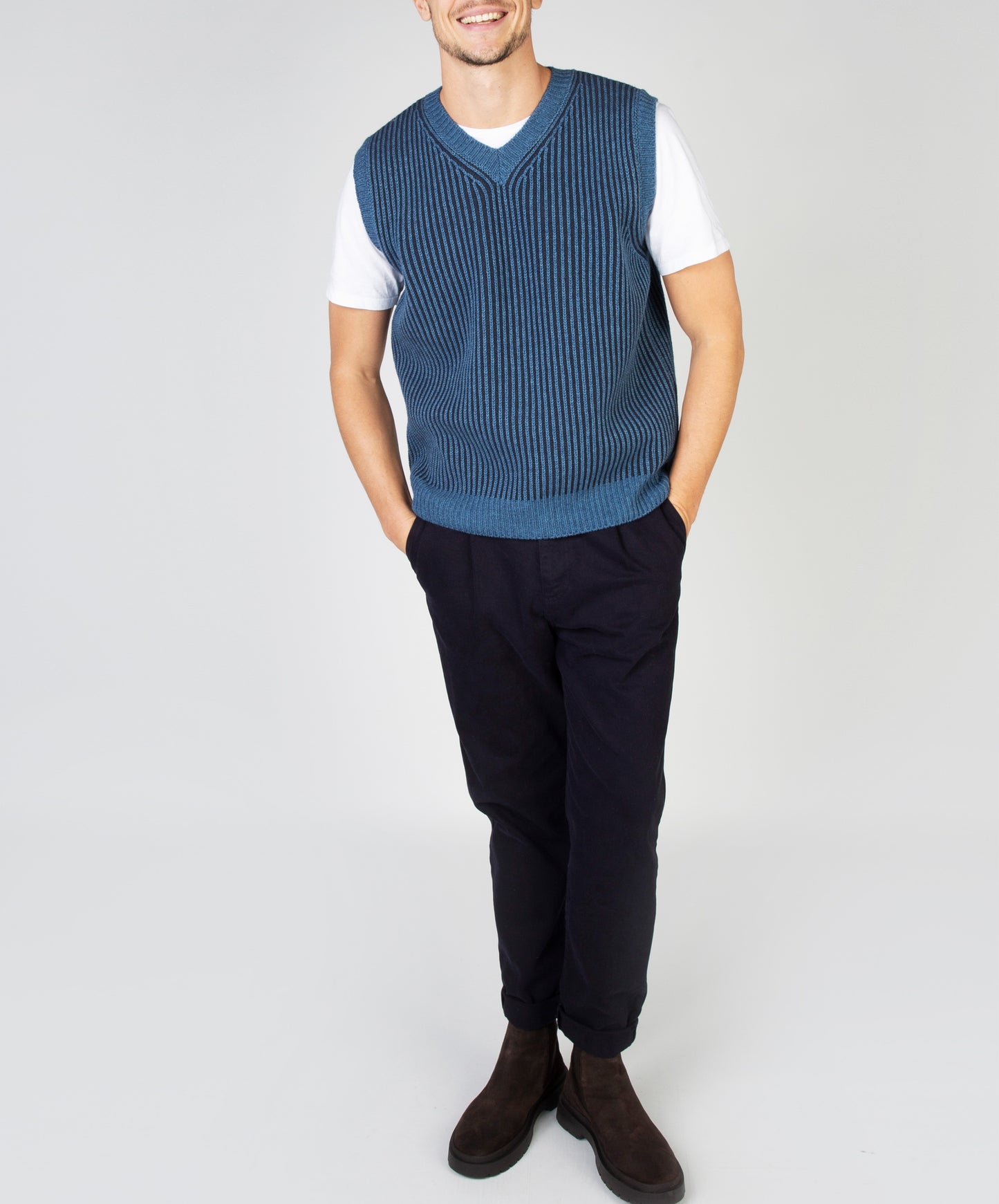Pinstripe Vest Harbour Blue