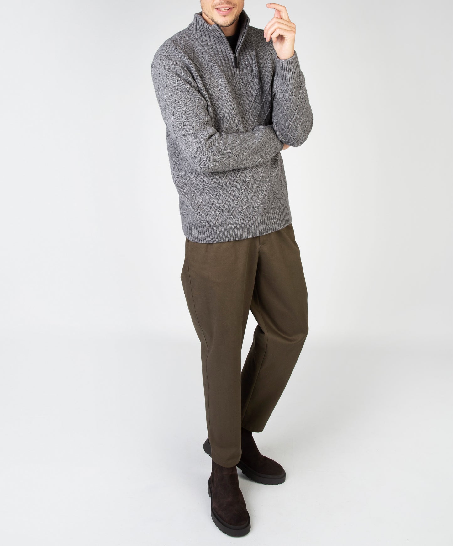 Diamond Troyer Sweater Grey Frost