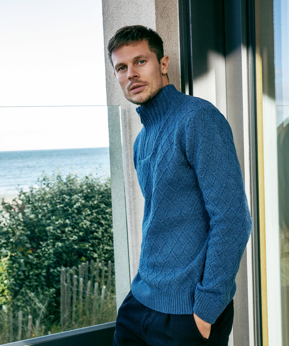 Diamond Troyer Sweater Harbour Blue