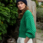 IrelandsEye Knitwear Clover Cropped Aran Cardigan Green Marl Zinnia Hat Navy