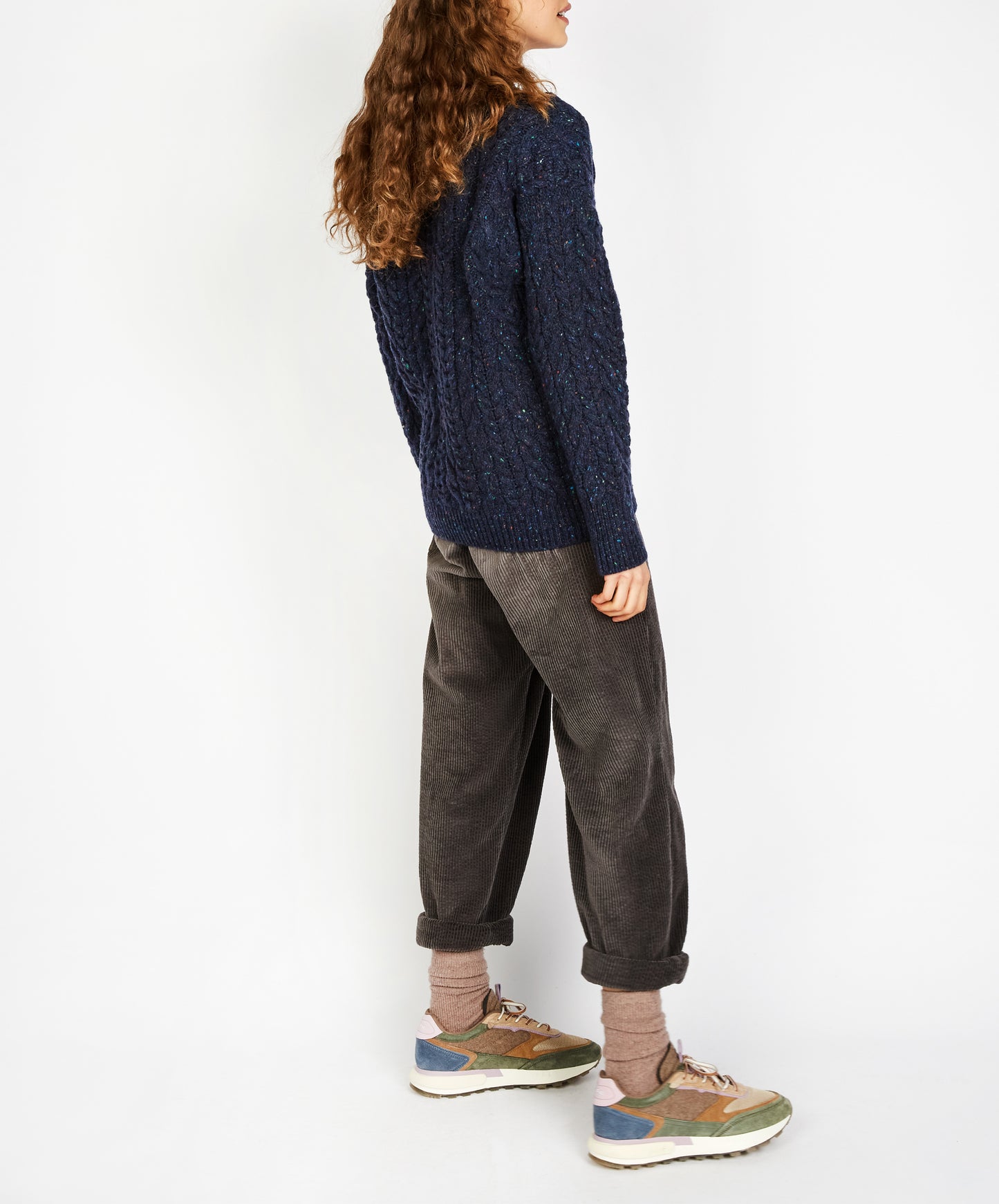 IrelandsEye Knitwear Mill Lane Cable V-Neck Sweater Rich Navy