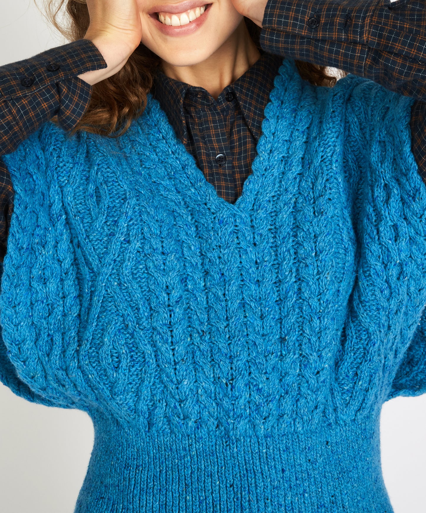 IrelandsEye Knitwear Farmleigh Diamond Vest Forget-Me-Not Blue