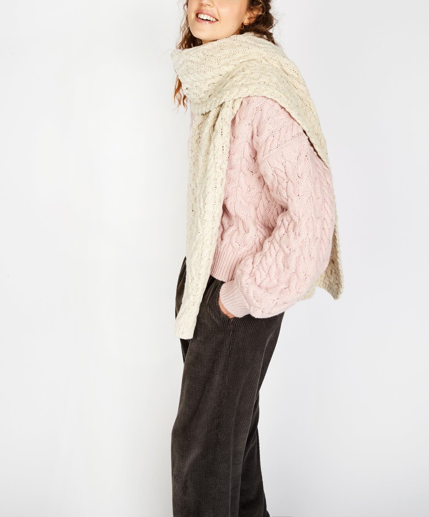 IrelandsEye Knitwear Lombard Diamond Scarf Chalkstone