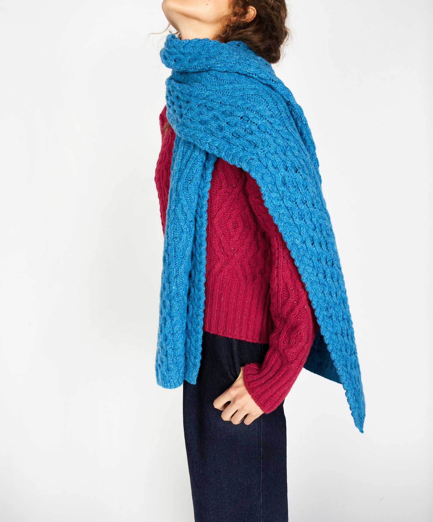 IrelandsEye Knitwear Lombard Diamond Scarf Forget-Me-Not Blue