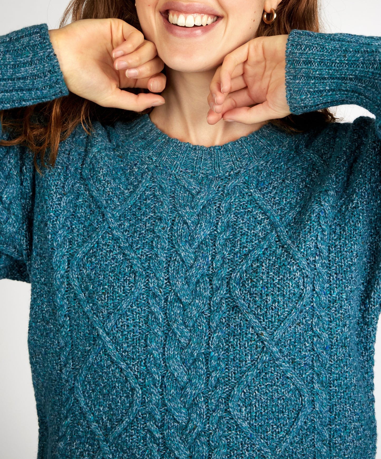 IrelandsEye Knitwear Rosehip Cable Knit Cropped Sweater Aquamarine