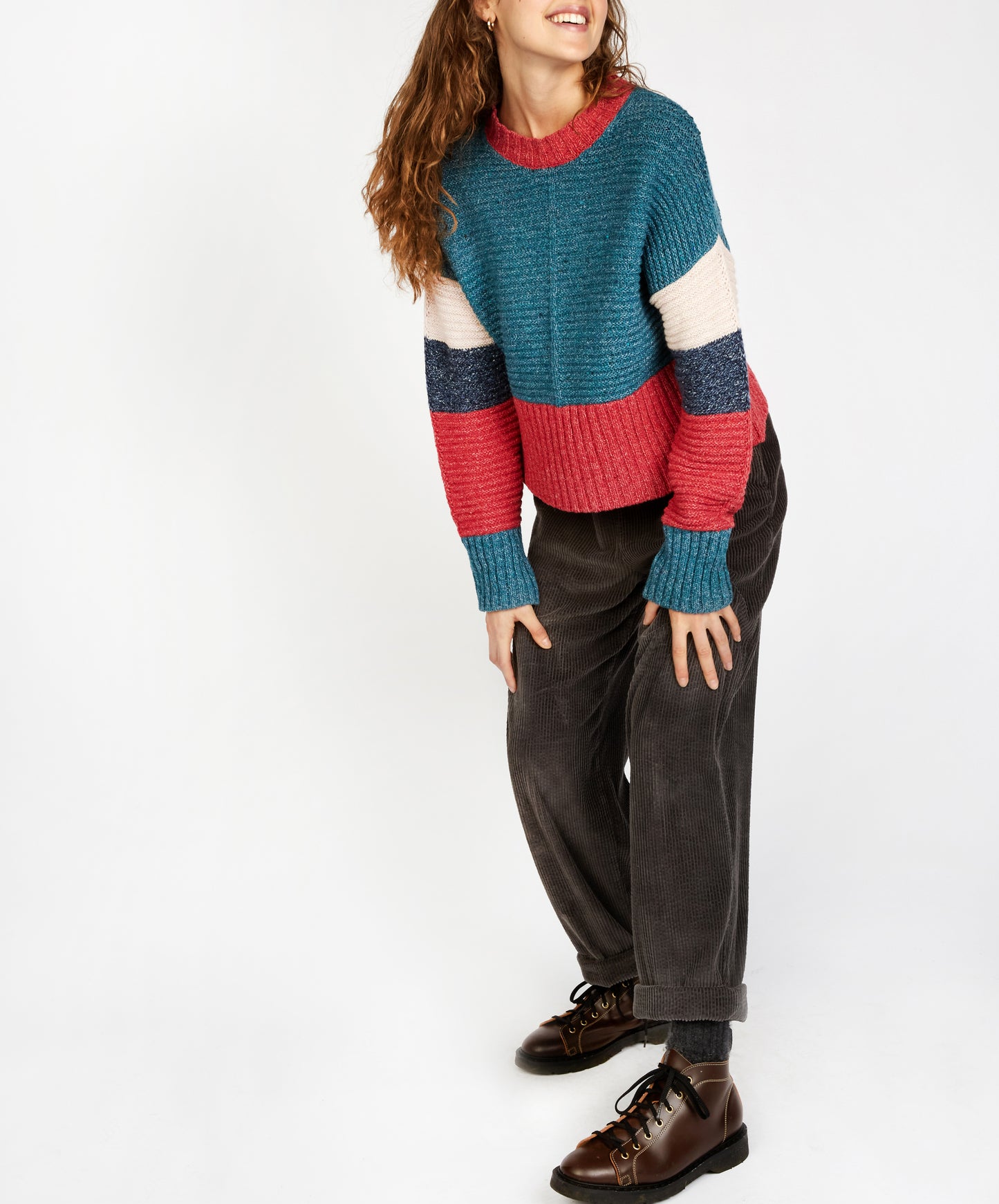 IrelandsEye Knitwear Damson Contrast Crew Neck Sweater Aquamarine