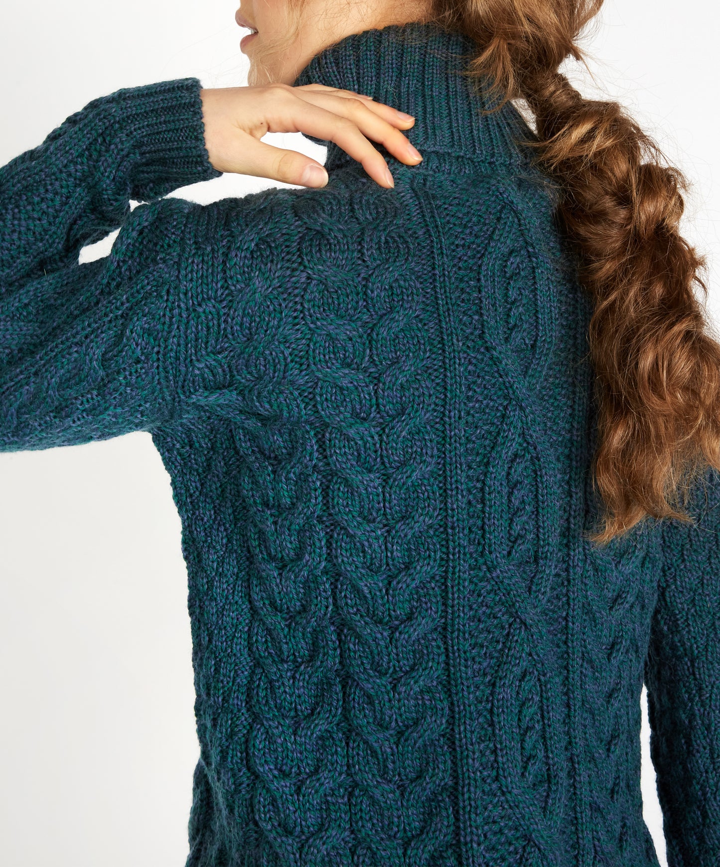 IrelandsEye Knitwear Juniper Aran Polo Neck Sweater Atlantic Blue