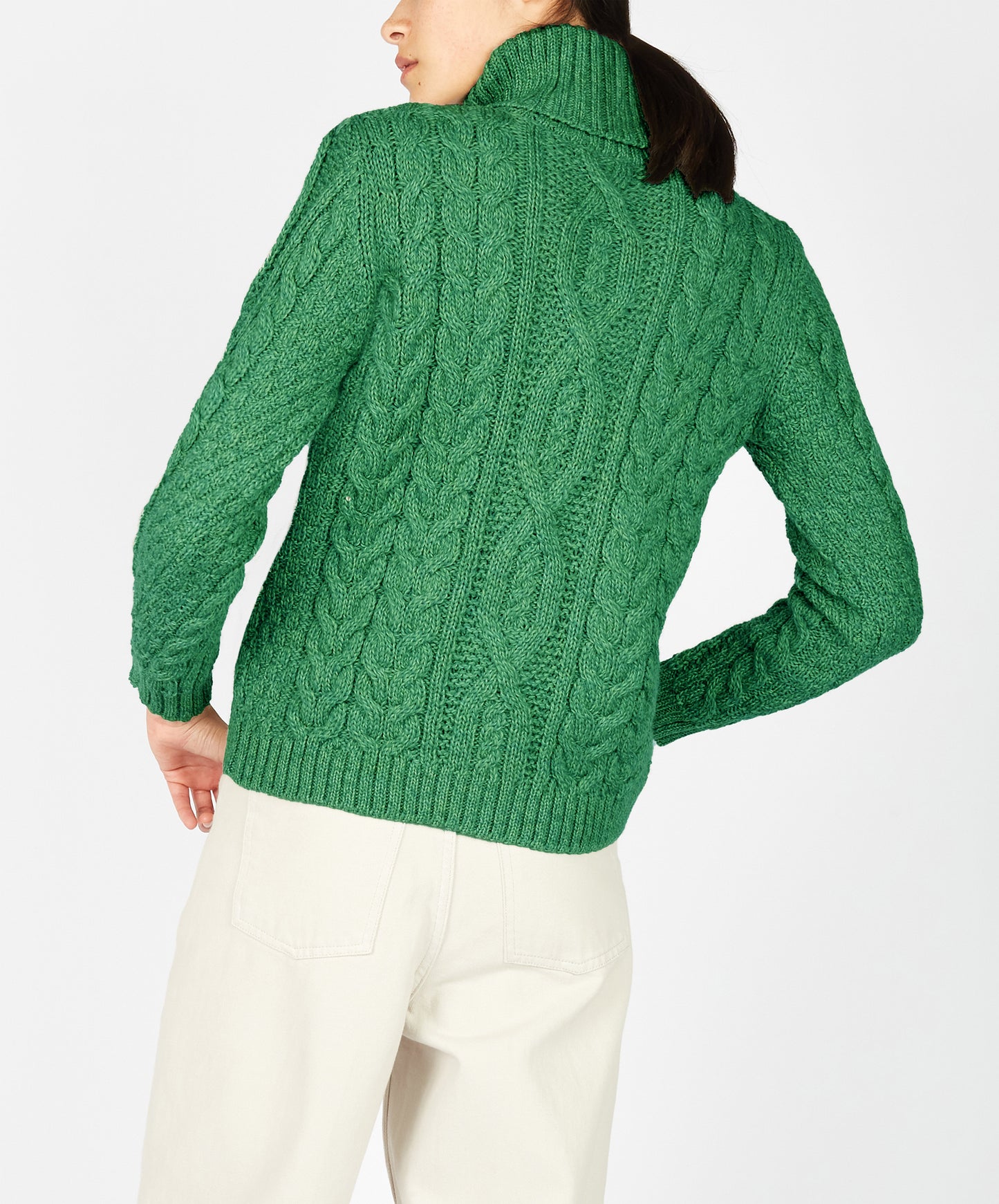 IrelandsEye Knitwear Juniper Aran Polo Neck Green Marl