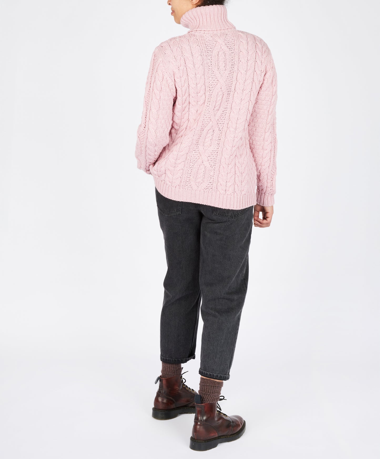IrelandsEye Knitwear Juniper Aran Polo Neck Pale Pink