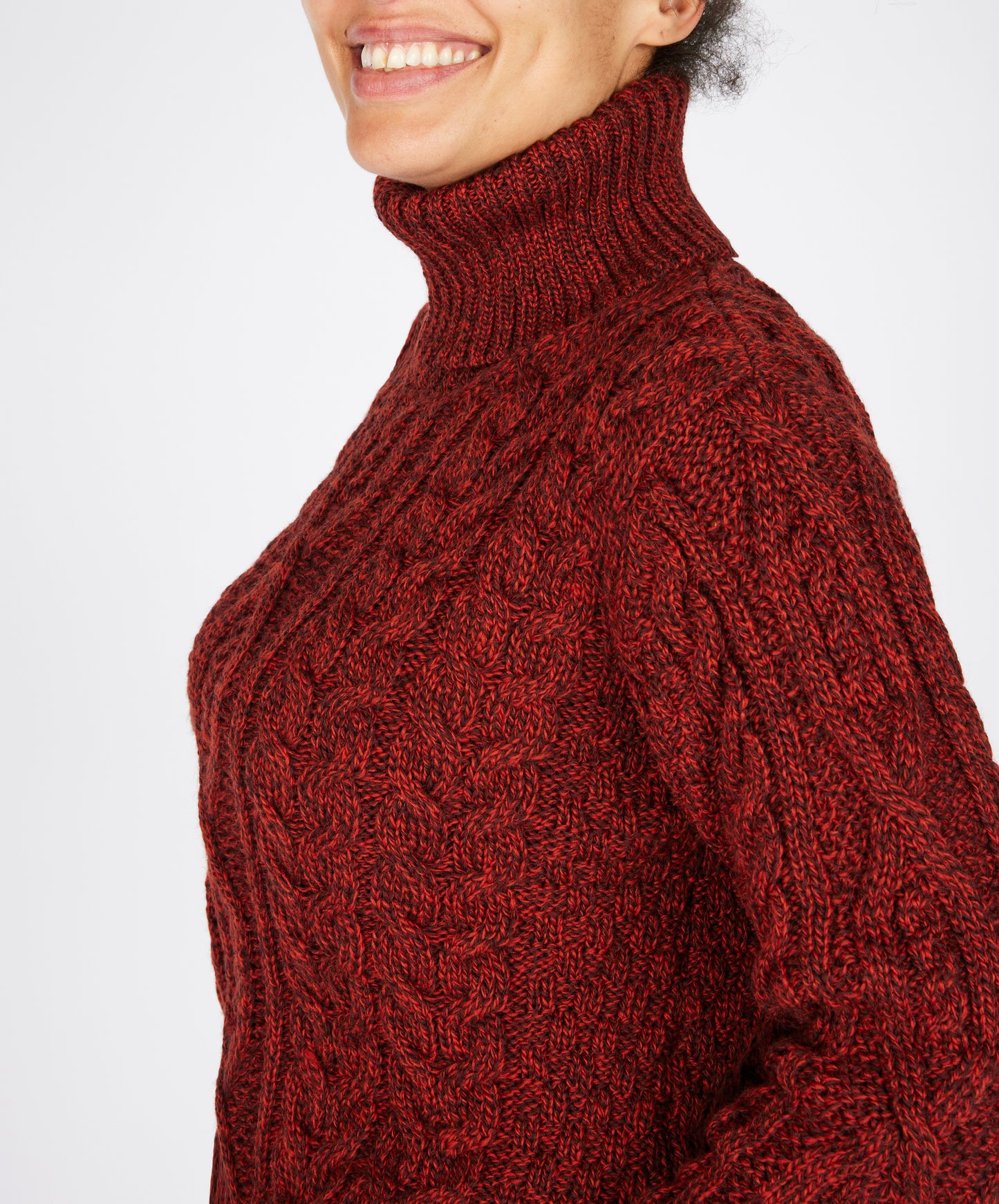 IrelandsEye Knitwear Juniper Aran Polo Neck Claret